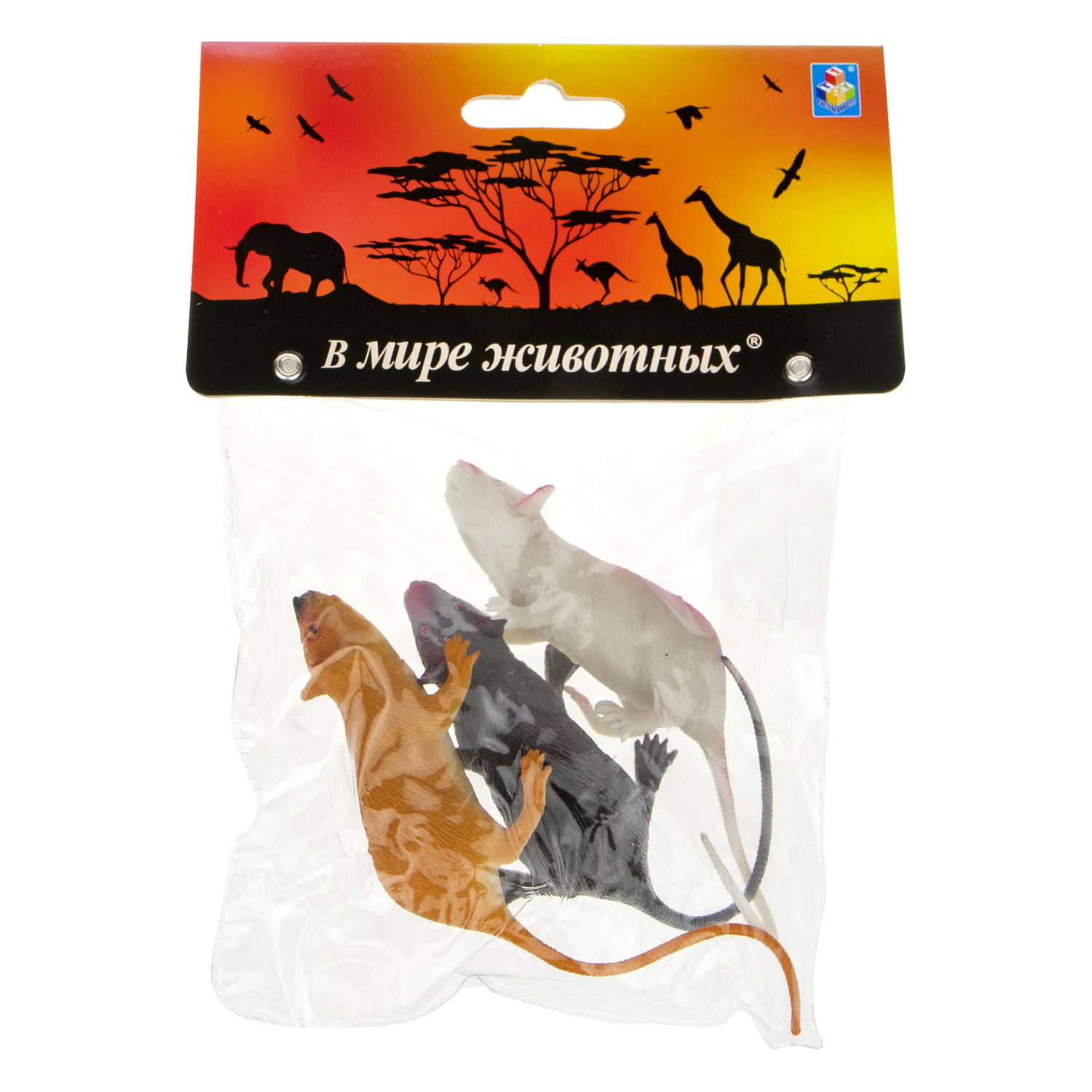 Фигурки животных 1TOY "В мире животных", игровой набор, крыса игрушка, 3 шт., 7 см