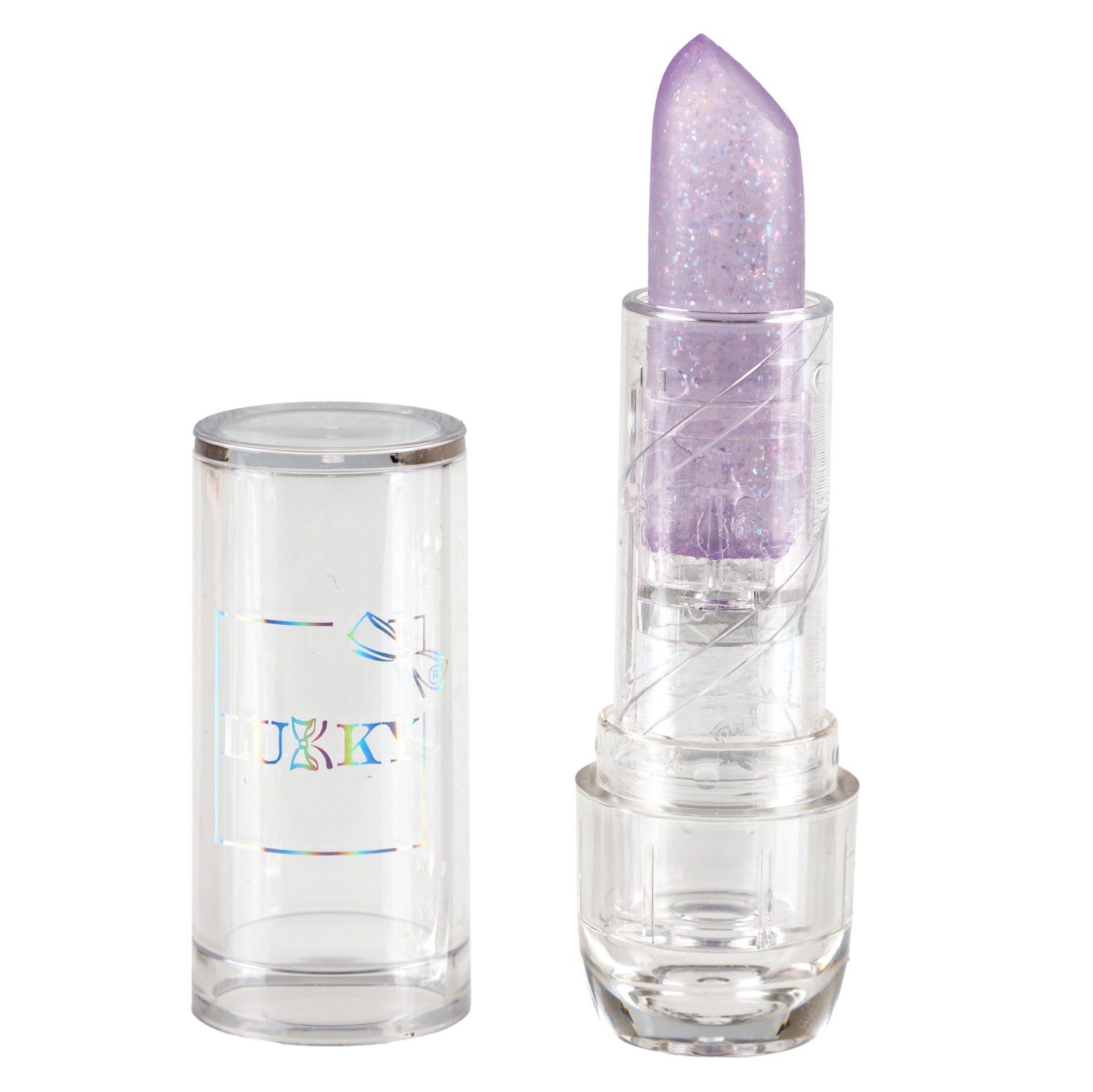 Lukky Magic Crystal блестящая помада, меняющая цвет на розовый, цвет фиолетовый с блестками, с ароматом винограда, 3,4 гр, блистер