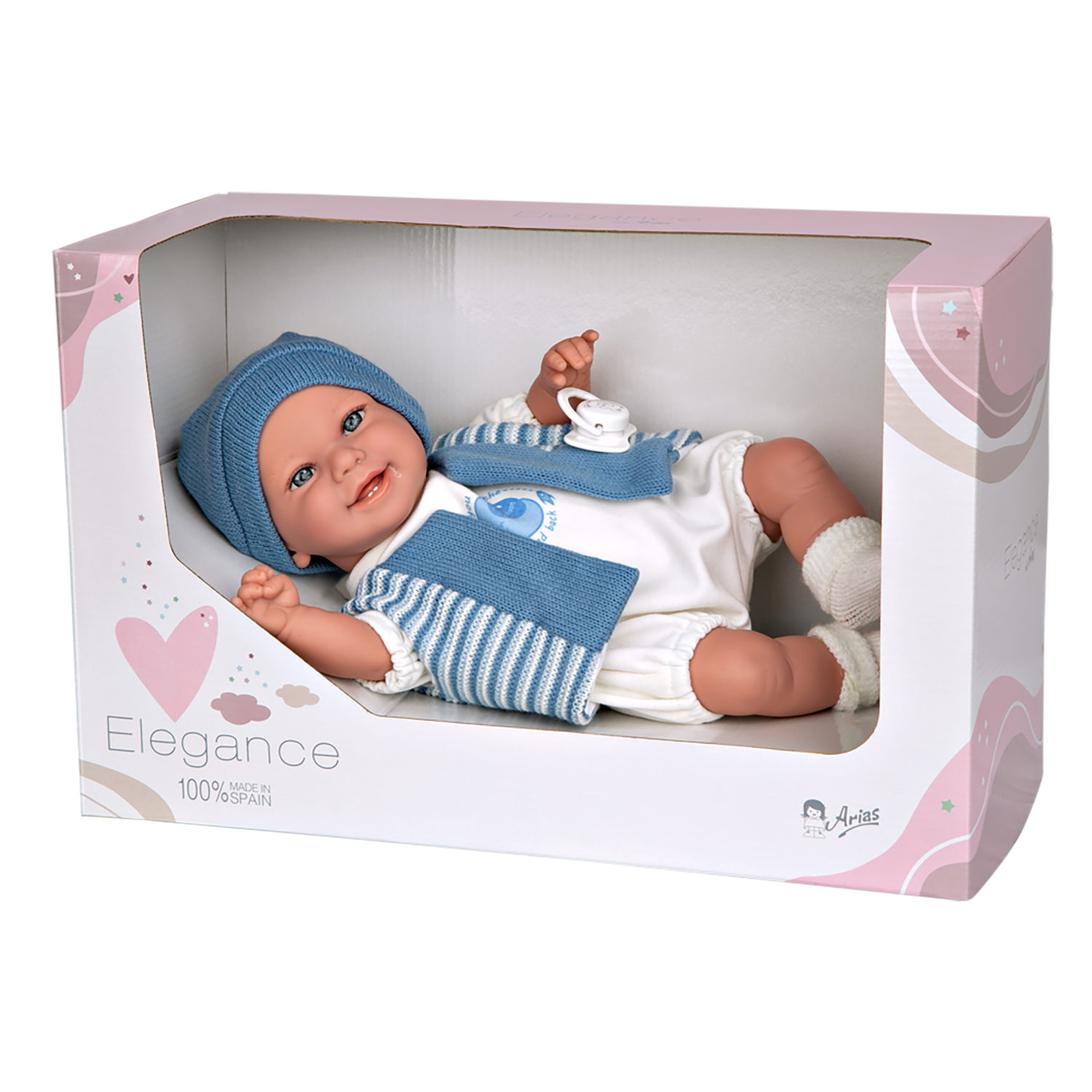 Кукла реборн 35 см ARIAS ELEGANCE BABYTO испанская, мягкая с виниловыми конечностями, реалистичная, младенец, со звуком, смеется