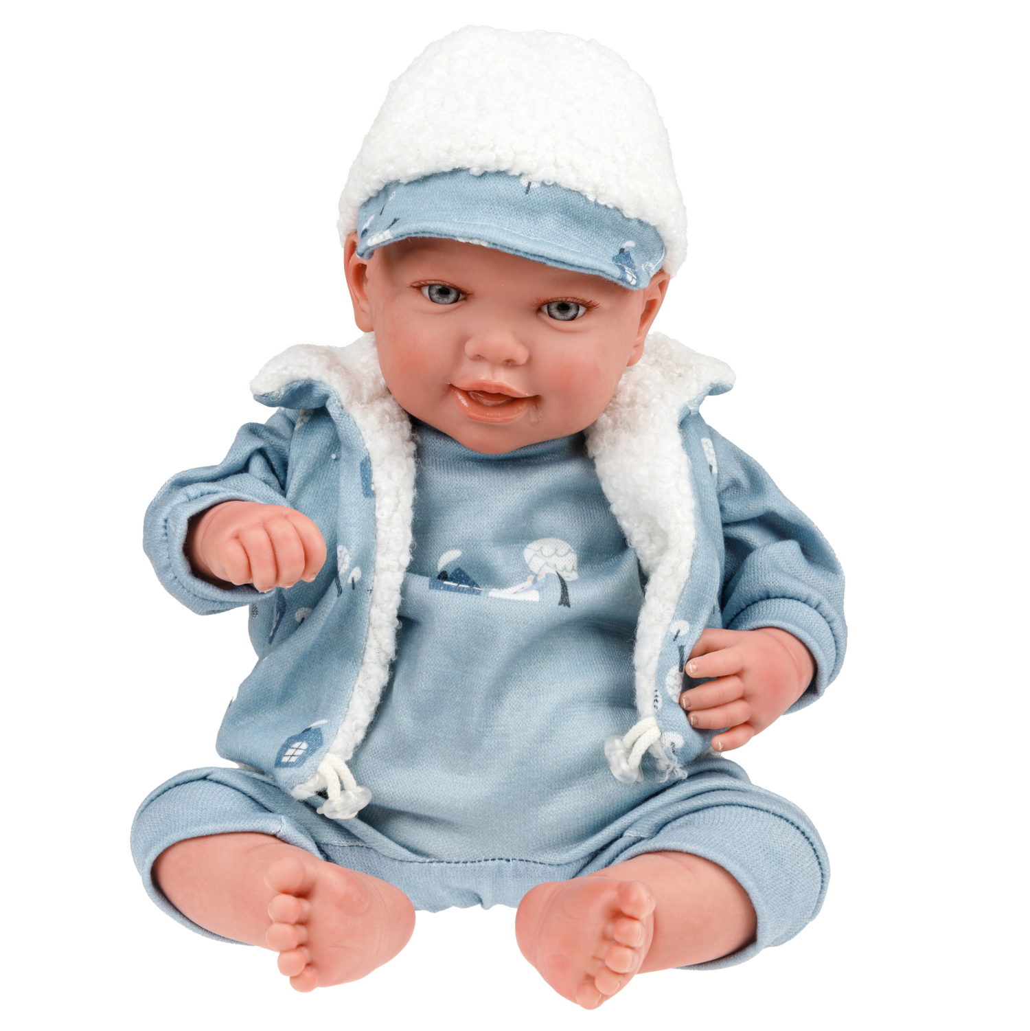 Arias Reborn Bruno новорожденный пупс мягкий 45 см., в голубой одежде, с соской, с одеялом,кор.