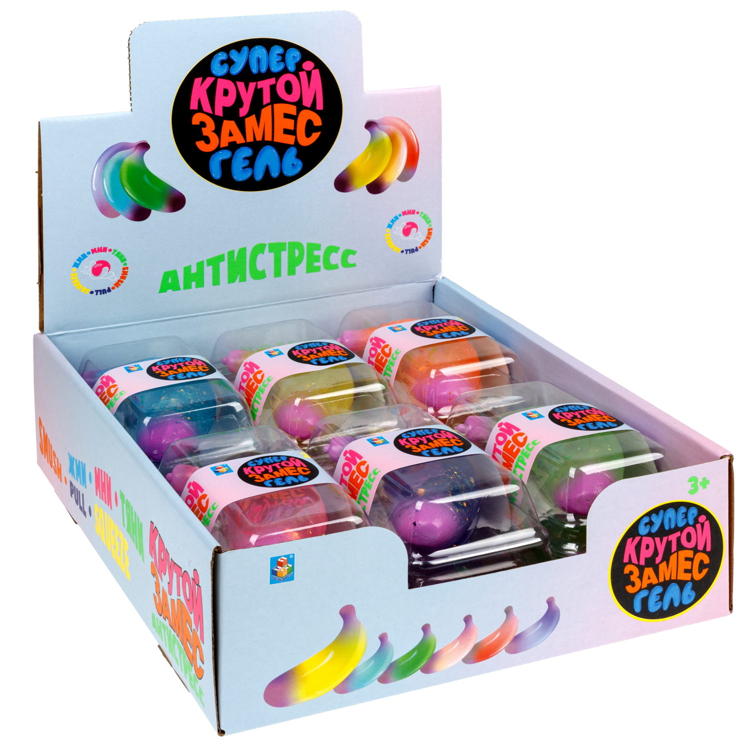 Антистресс-игрушка для рук 1TOY Крутой замес Супергель Банан с блестками, 11 см, 6 цветов в ассортименте