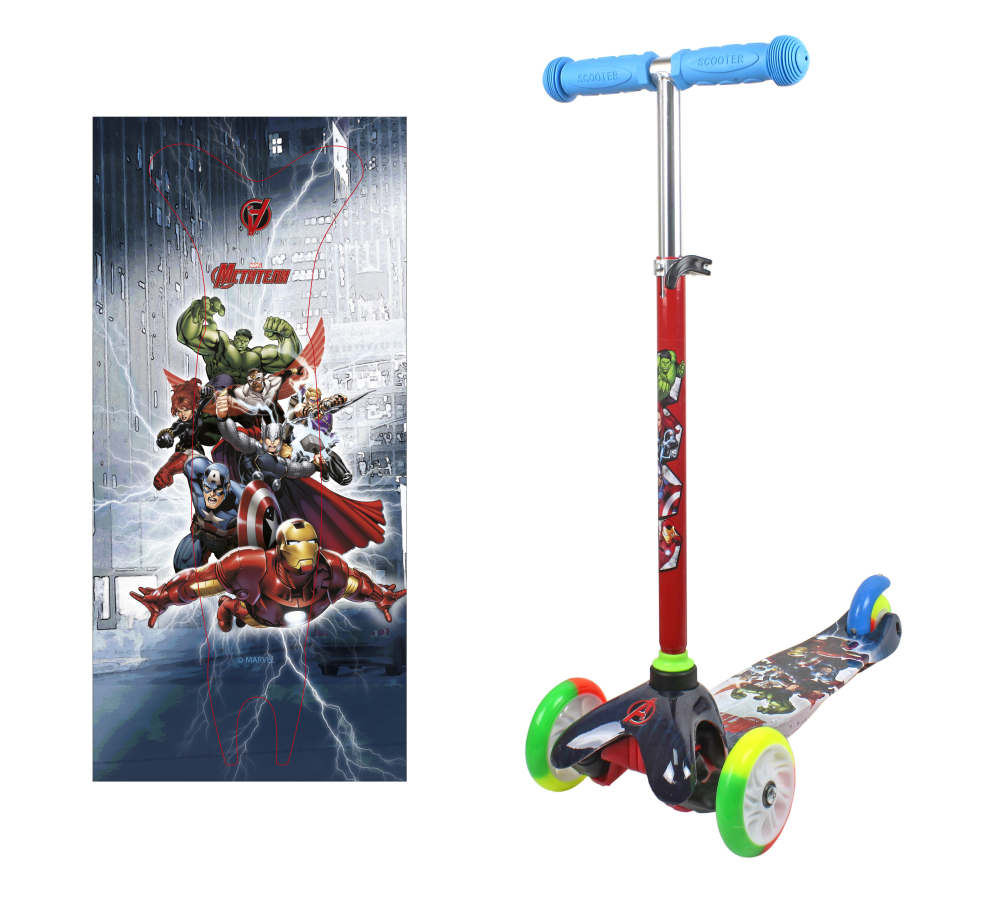 Самокат детский Marvel Мстители, трехколесный, кикборд, со светящимися колесами
