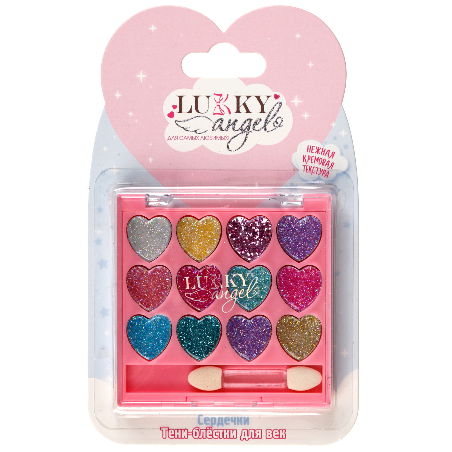Палетка крем-теней для век детских Lukky Angel, «Сердечки», 12 цветов, розовая коллекция, 9 г