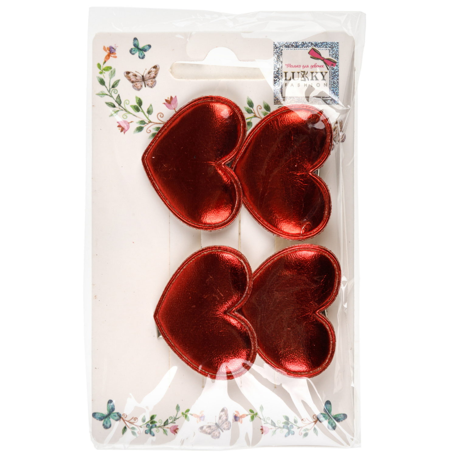 Заколки для волос Lukky Fashion Сердечки, детские, для девочки, зажимы, 4 цвета в ассортименте, набор 2 шт.