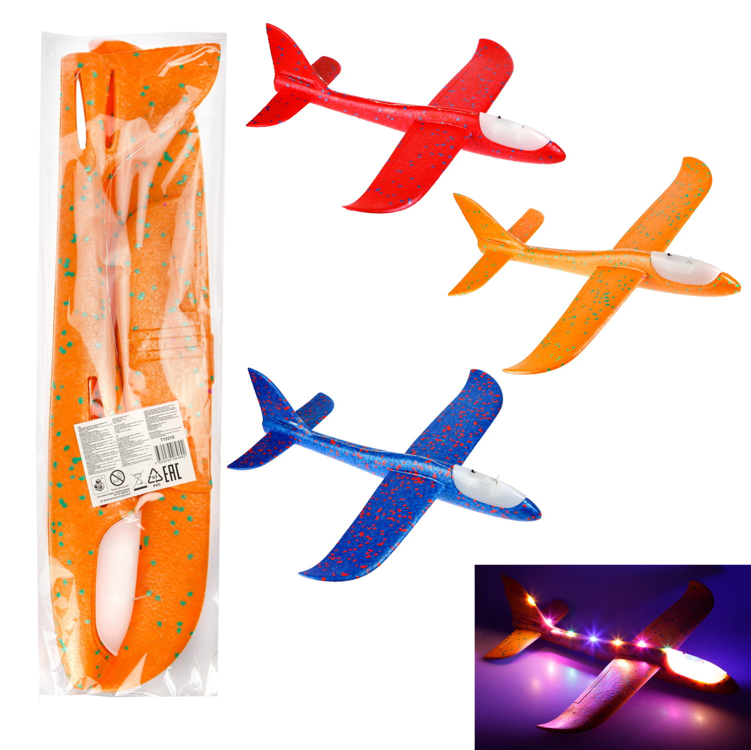 Игрушка глайдер 1TOY Т15218 из пенопласта, свет кабины, 46х47,5см