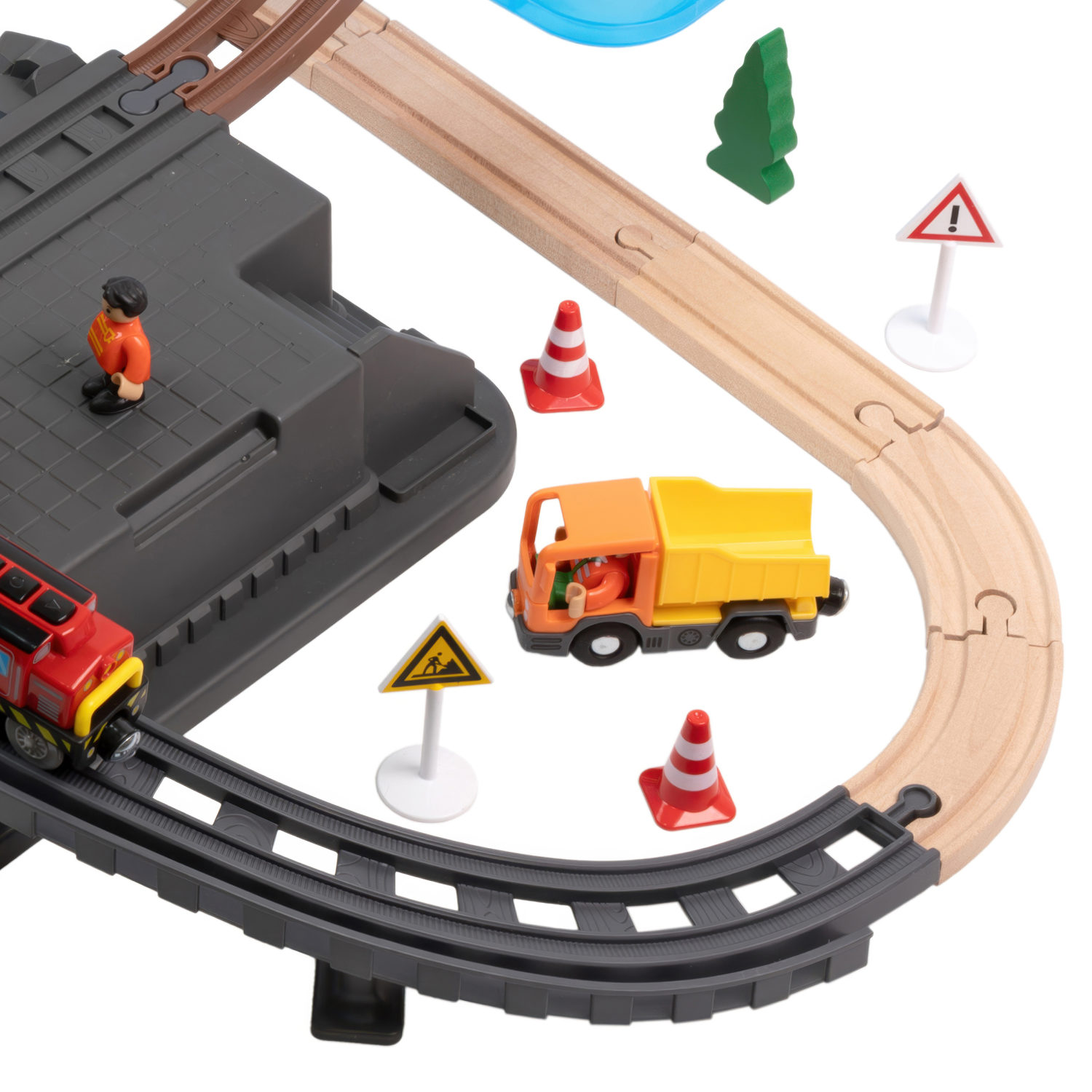 Деревянная железная дорога 1TOY GOODOK в коробке-трансформере, 56 элементов