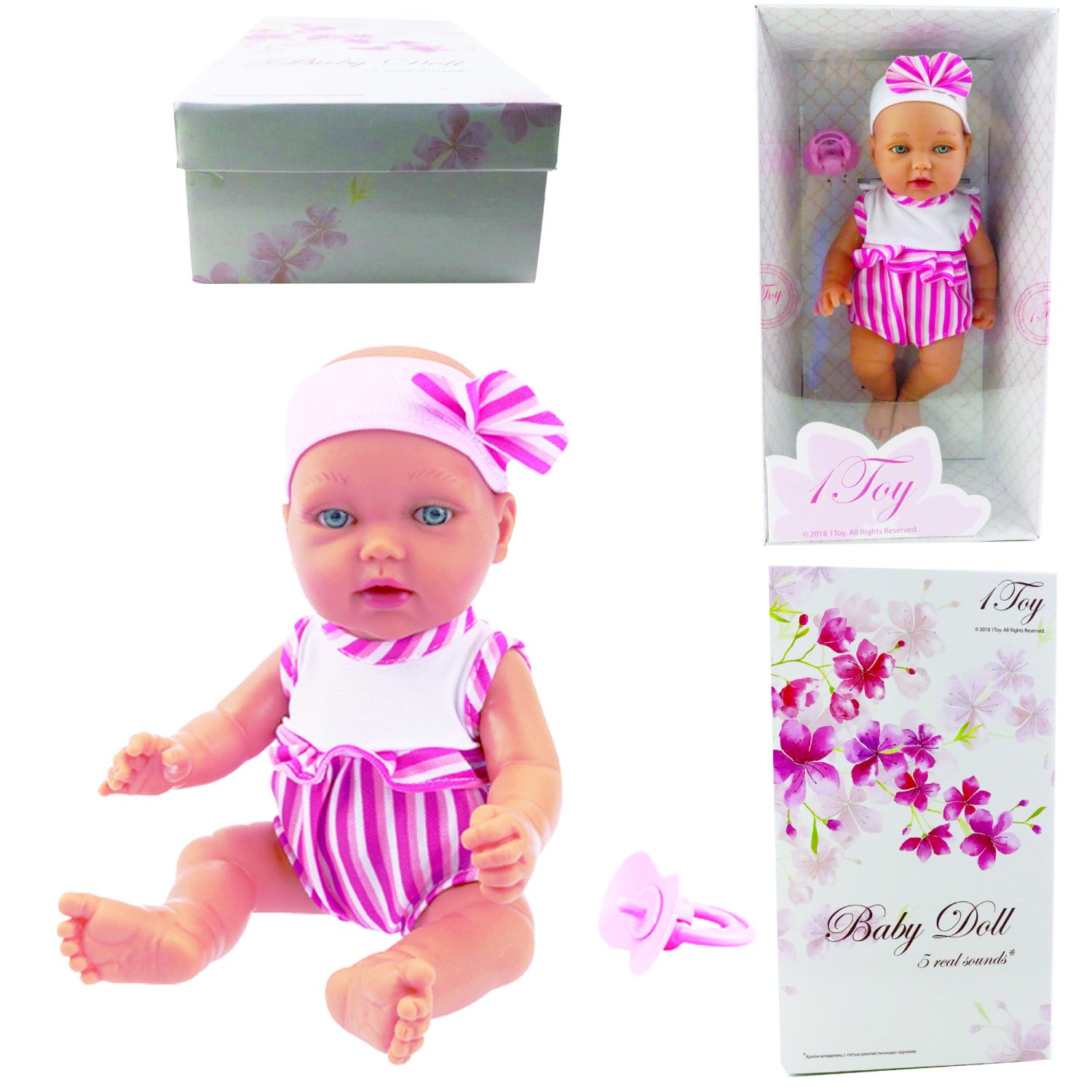 Куколка 1TOY "Baby Doll" в полосатом боди, 28см.