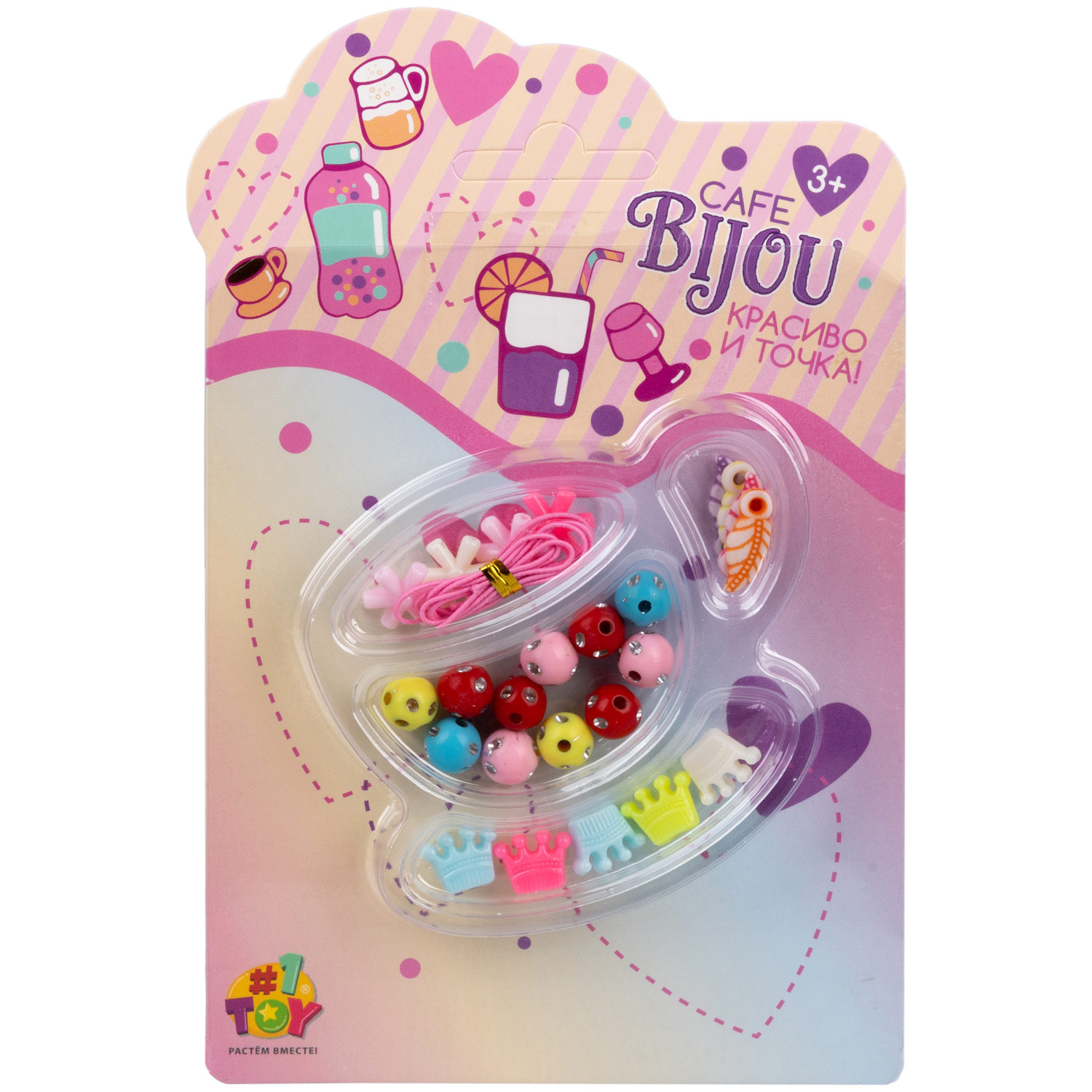 1TOY наб.бусин."Café Bijou" напитки 5 видов в асс., блистер 12*19см, 20 шт.в дб.
