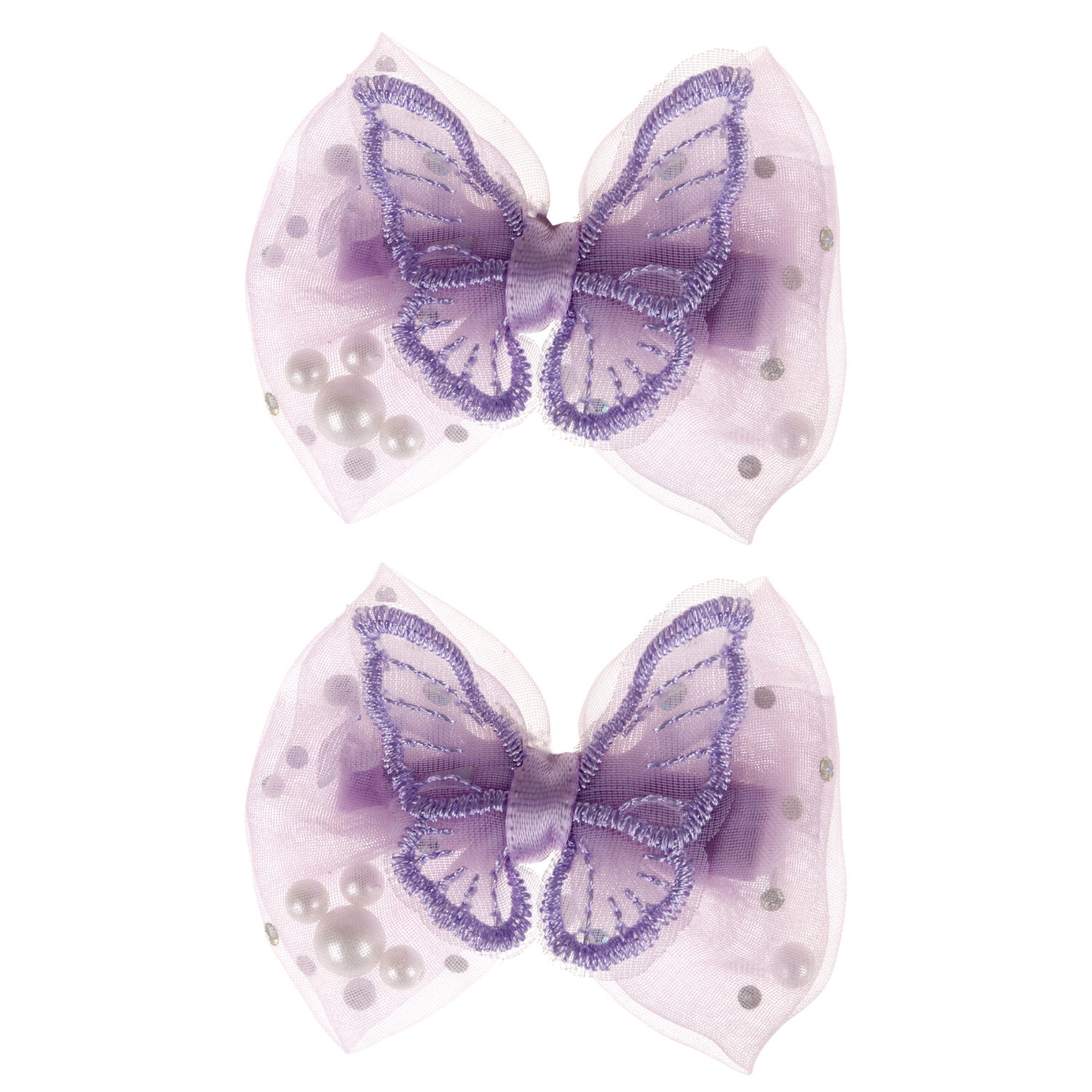 Заколки для волос Lukky Fashion Бантик Шифон с жемчужинами, детские, для девочки, зажимы, 2 цвета в ассортименте, набор 2 шт.