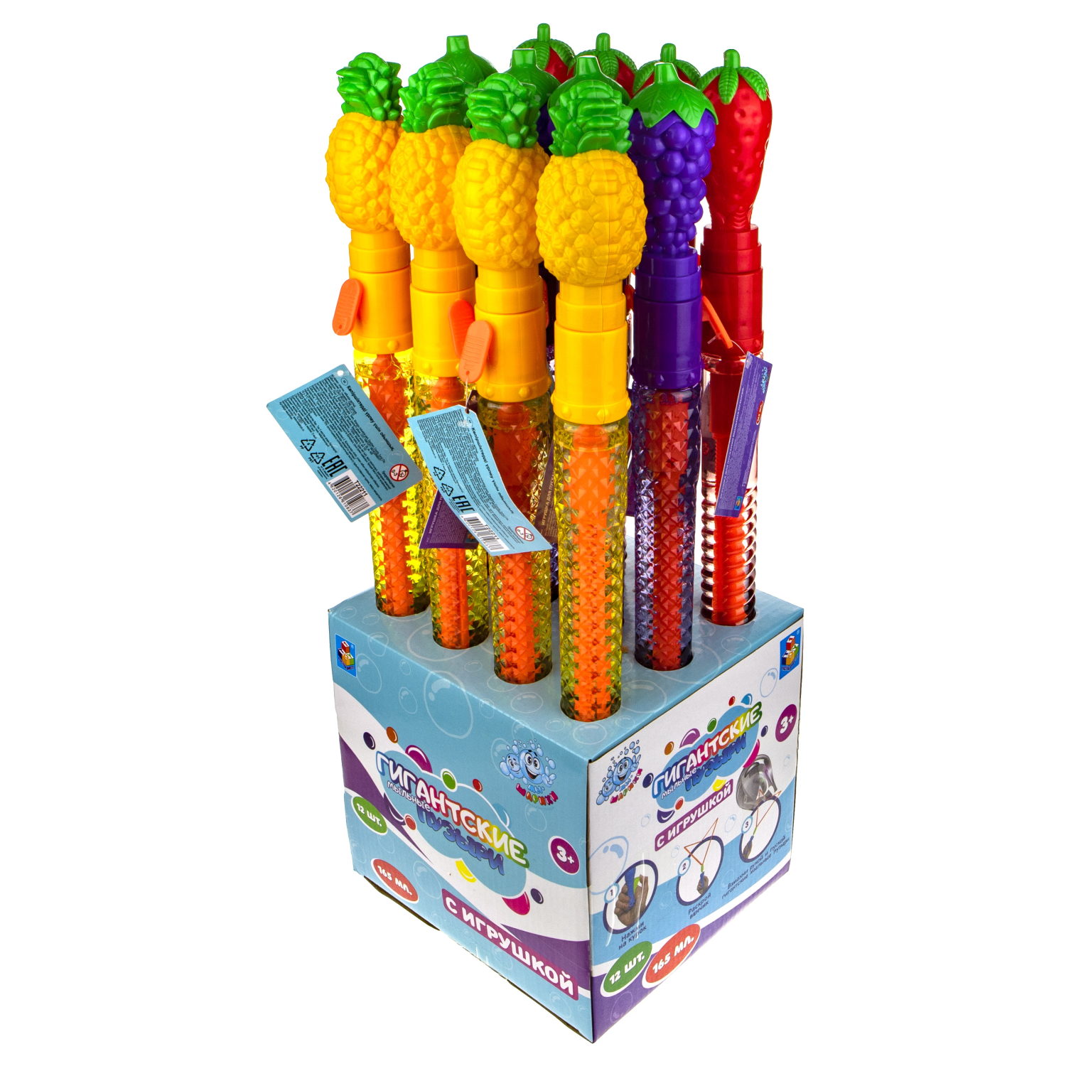 Мыльные пузыри гигантские 1TOY Мы-шарики! колба с раскладным элементом фрукты 165 мл