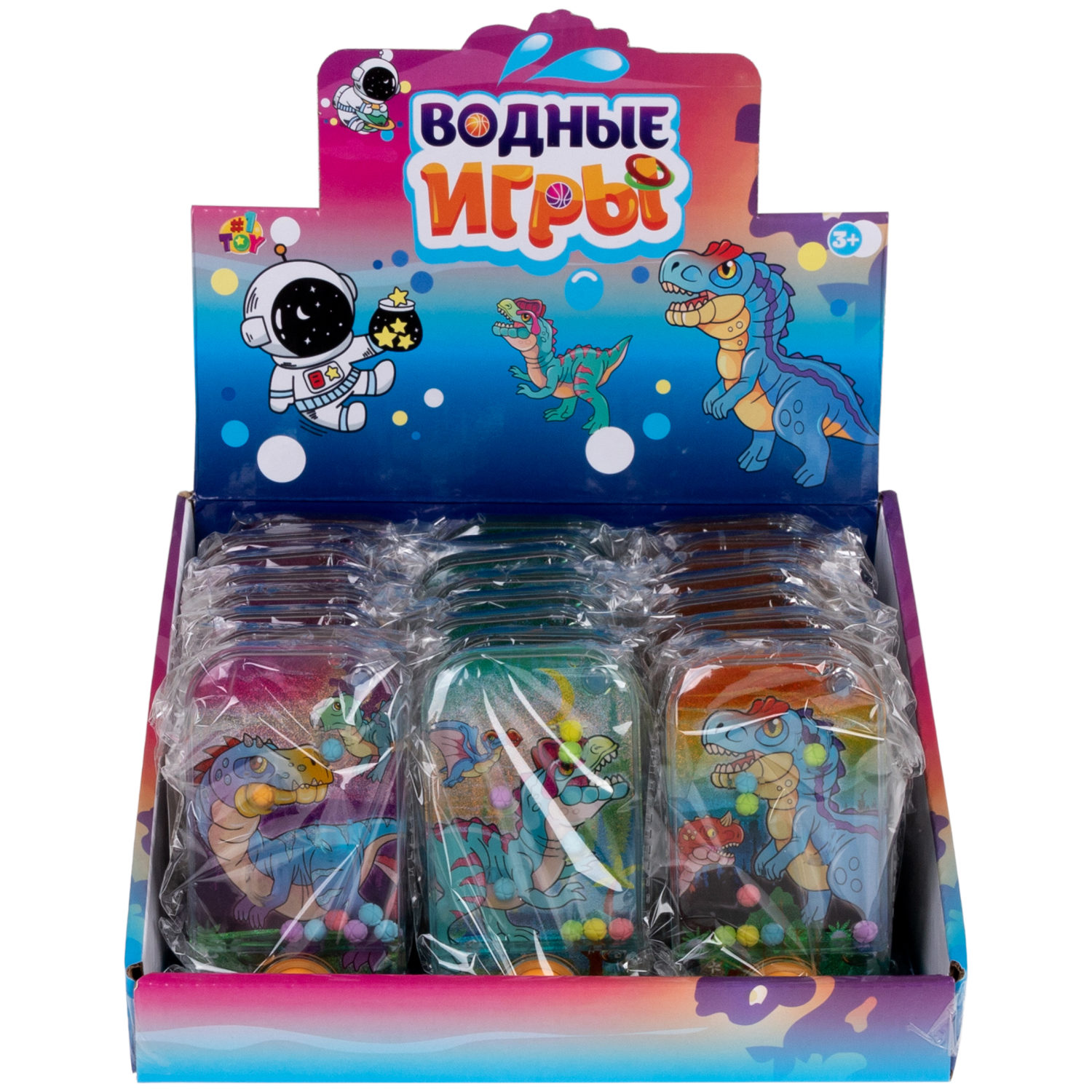 1TOY Игра с водой забрось мячики динозавры, 3 вида в ассортименте