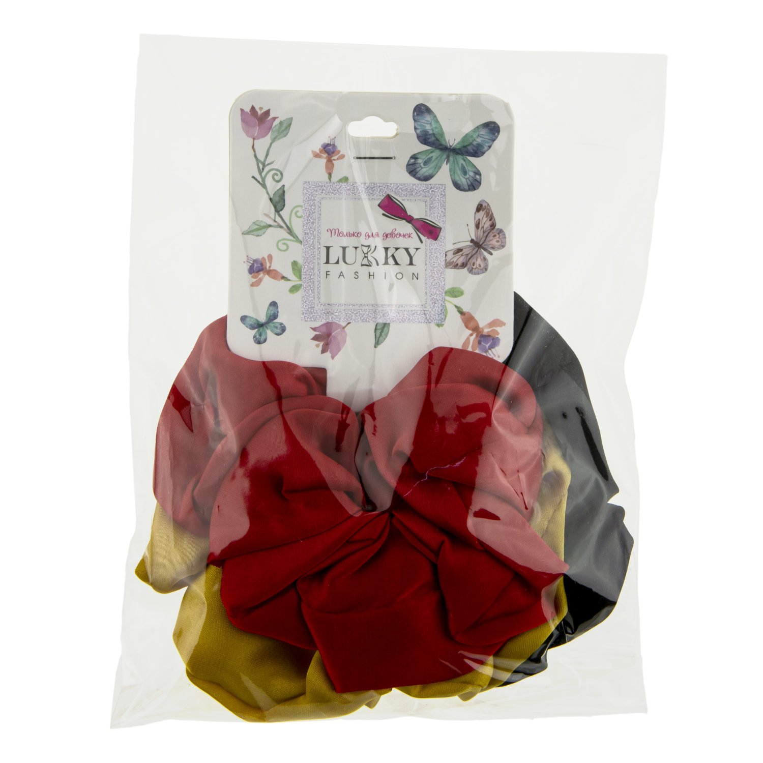 Lukky Fashion резинки текстильные, атлас, 3 шт (черный, желтый, красный)