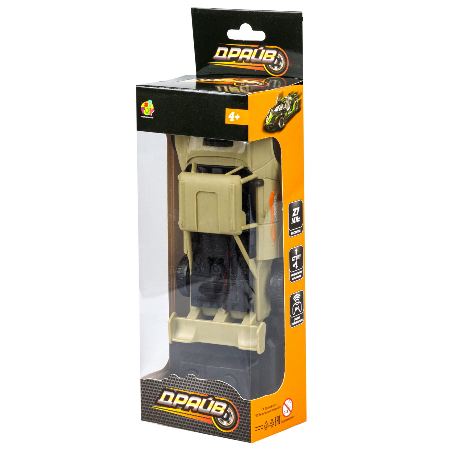 Машинка на пульте управления 1TOY Драйв Спорткар, 1:35, 27 МГц, 2 канала, синяя/коричневая