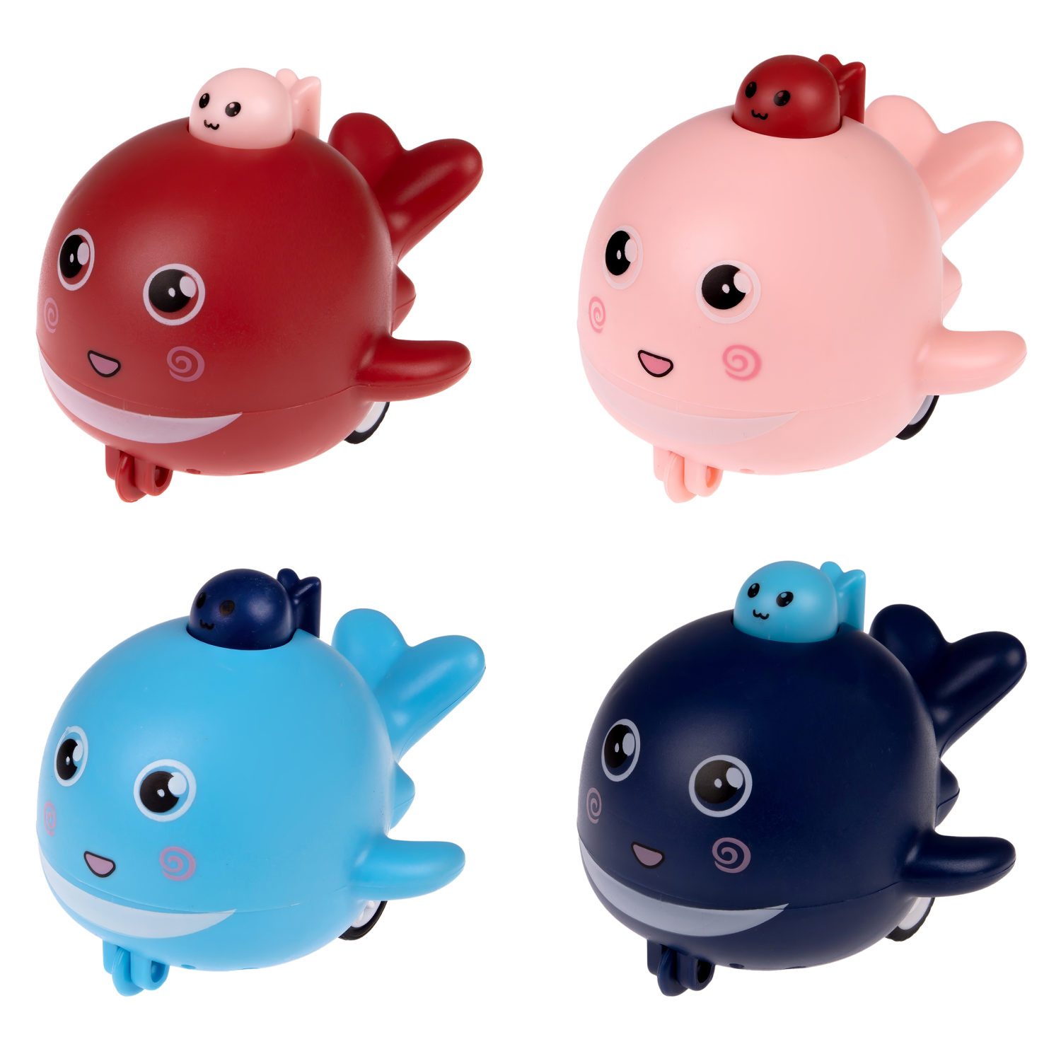 Инерционная игрушка 1TOY Побегушки Кит с детёнышем, розовый