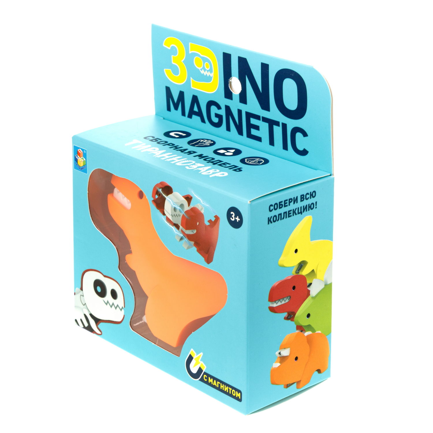 Игрушка динозавр 1TOY 3Dino Magnetic Тираннозавр, сборный, с магнитом, для развития моторики и сил рук, цвет оранжевый
