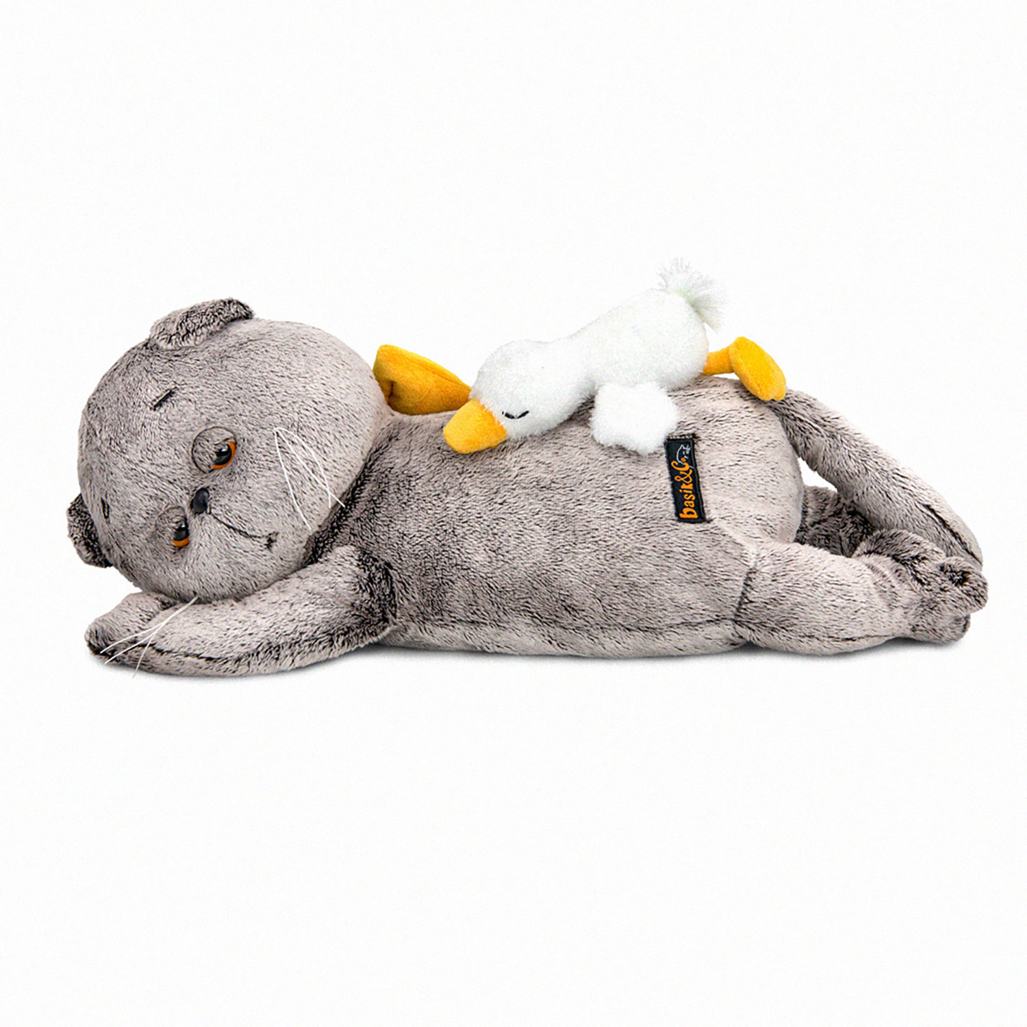 Мягкая игрушка Кот Басик сонный с Гусиком (пижамница), 50 см