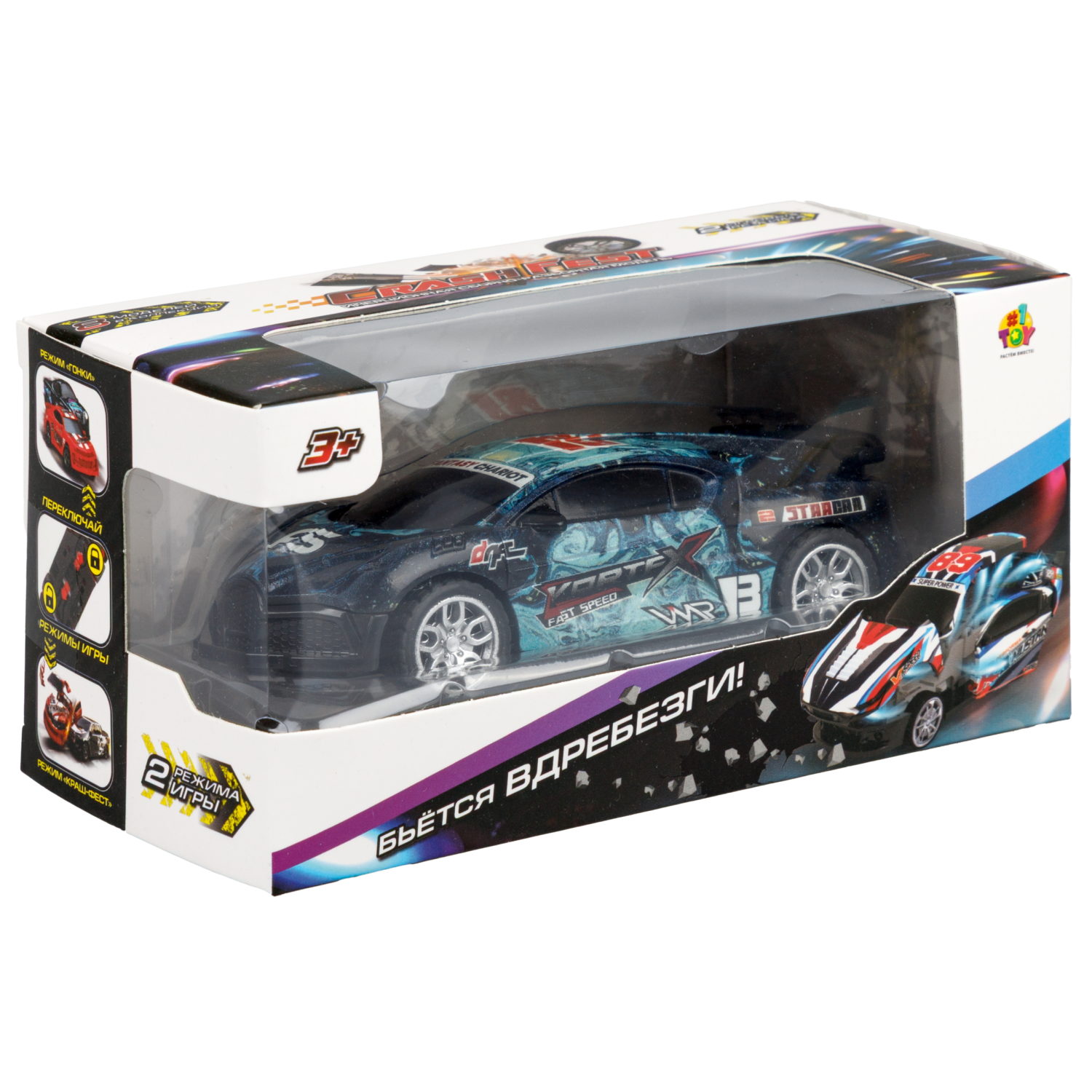 Машинка инерционная 2в1 1TOY CrashFest II , разборная, 13 см, 4 вида