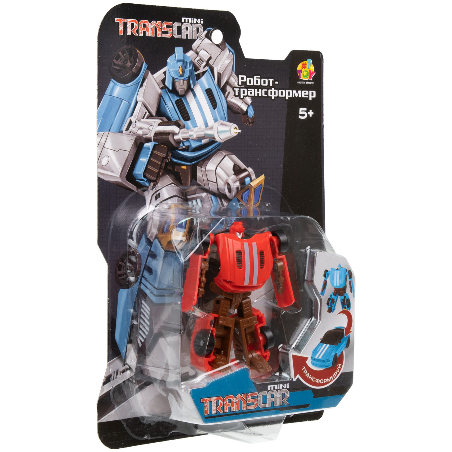 1toy Transcar mini робот-трансформер, 8 см, блистер (в асс. 2 вида, красный и синий)