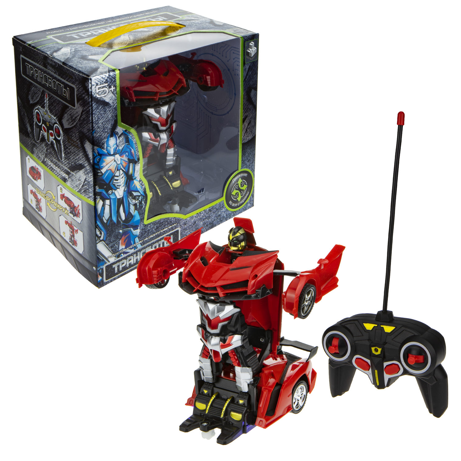 1TOY Трансботы, 1:18 на р/у 27МГц, трансформирующийся в легковую машину 20 см, 2 цвета оранжевый, красный