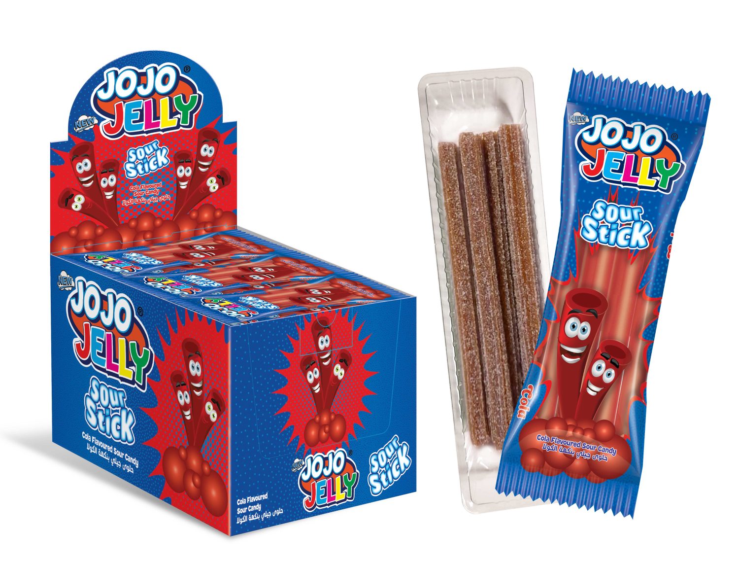 JOJO JELLY Кислые трубочки кола жевательный мармелад, блок 24 шт. (20г х 24 х 12)