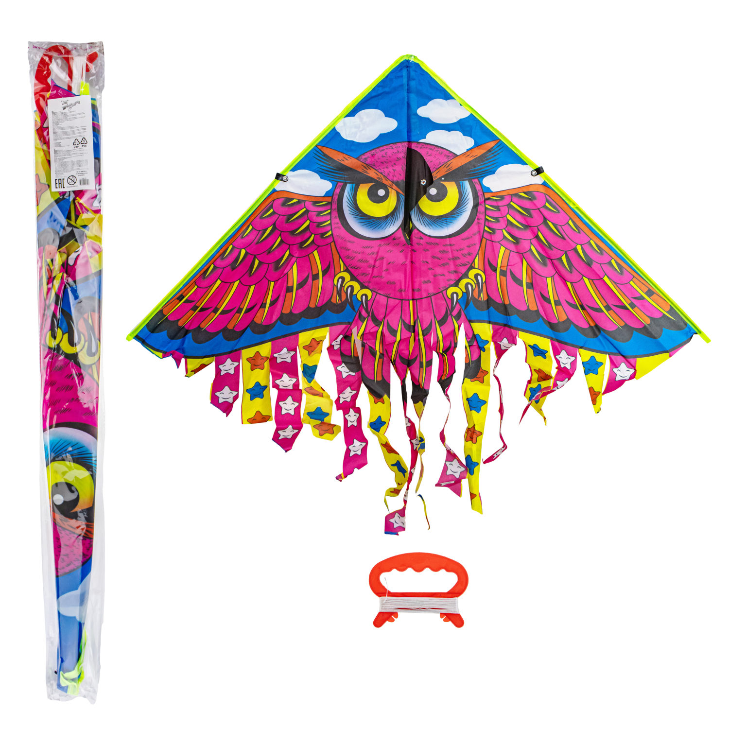 1toy воздушный змей сова, 140 см, леер 50 м, пакет