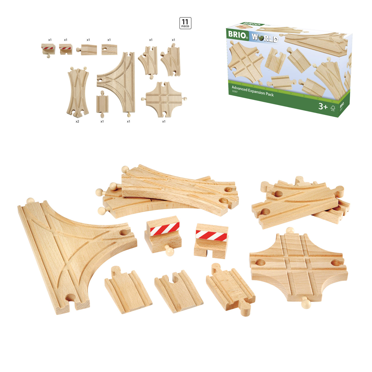 Рельсы для деревянной железной дороги BRIO многофункциональные, от 5,4 до 21,6 см, 11 шт.