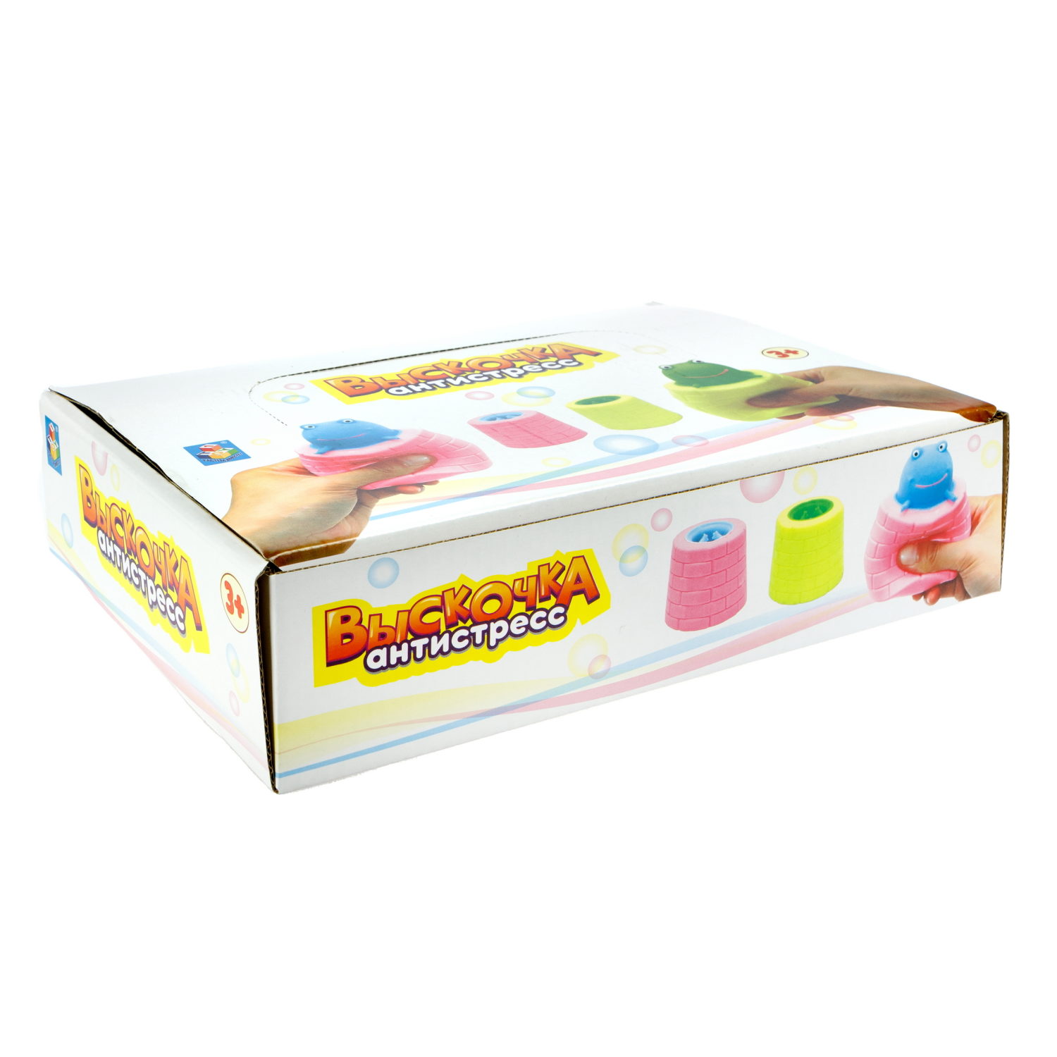 1Toy Жмяка "Выскочка. Лягушка" 6х6х6 см, 4 вида в асс., 12 шт. в д/б