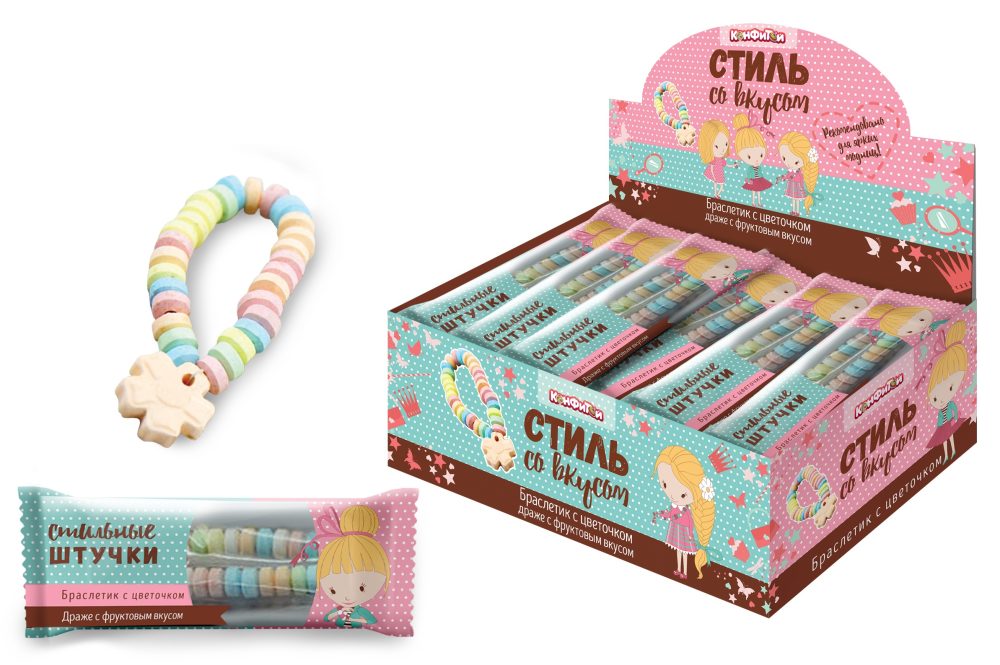 Драже Конфитой Стиль со вкусом Браслетик с цветочком, блок 48 шт (14г х 48 х 12)