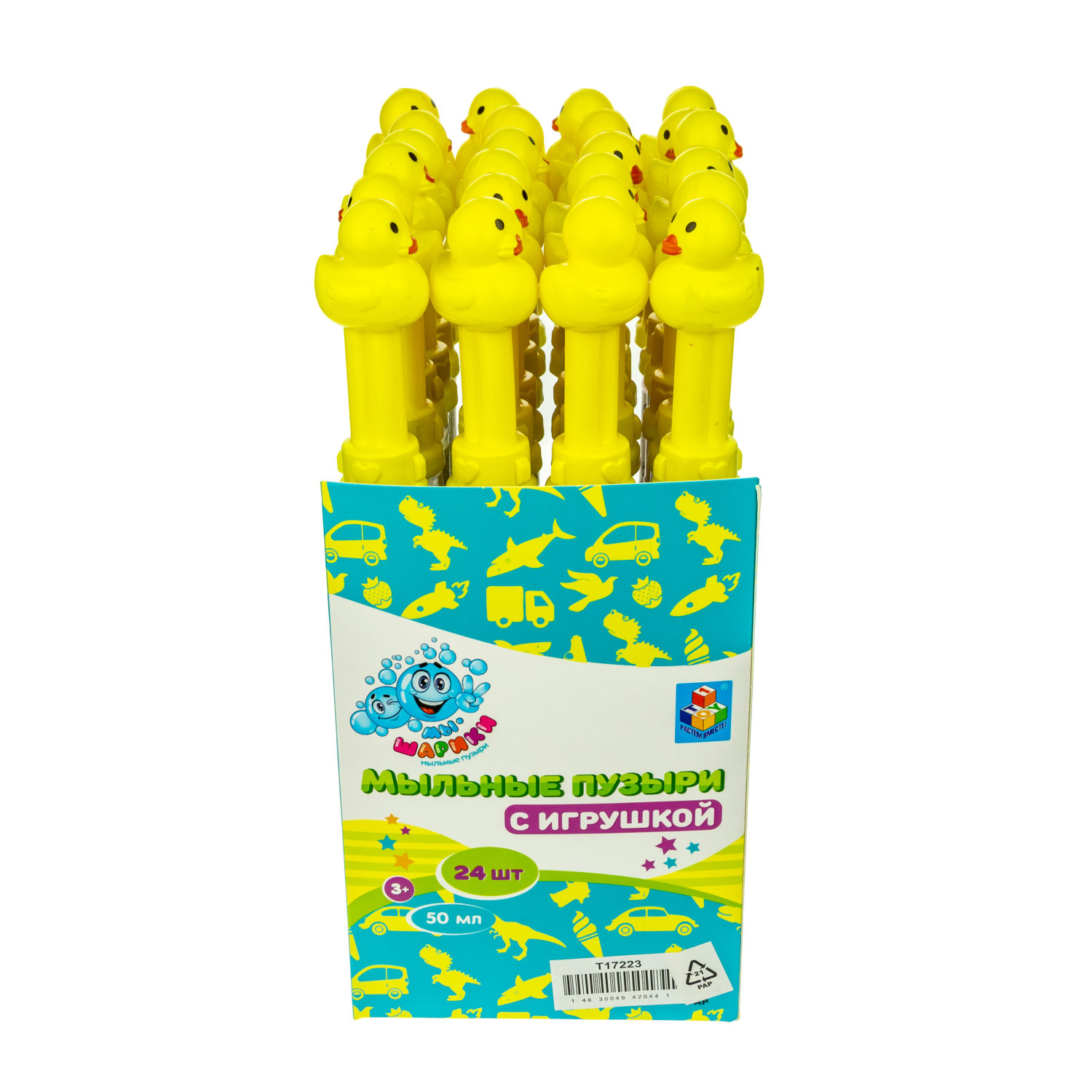 Мыльные пузыри с игрушкой 1TOY Мы-шарики! Уточка, 50 мл, 4 цвета в ассортименте