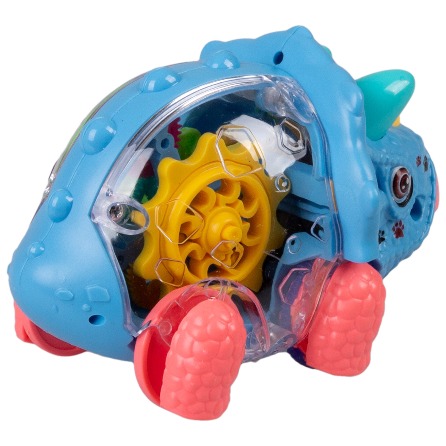 Игрушка прозрачная с шестеренками 1TOY Движок «Трицератопс», со светом, фрикционная, 4 цвета в ассортименте
