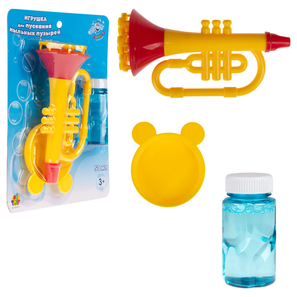 Игрушка для пускания мыльных пузырей 1TOY в виде духовой трубы, 50 мл