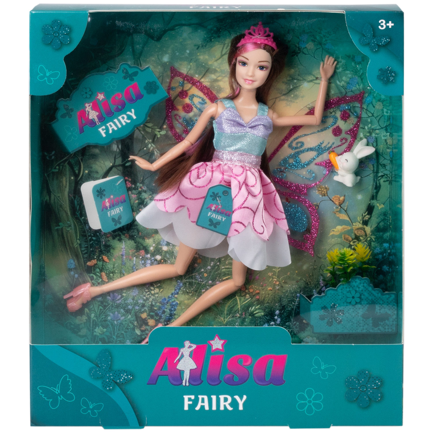 Кукла Alisa Fairy Фея с розовой прядью, крыльями, цветами и зайцем, 29 см