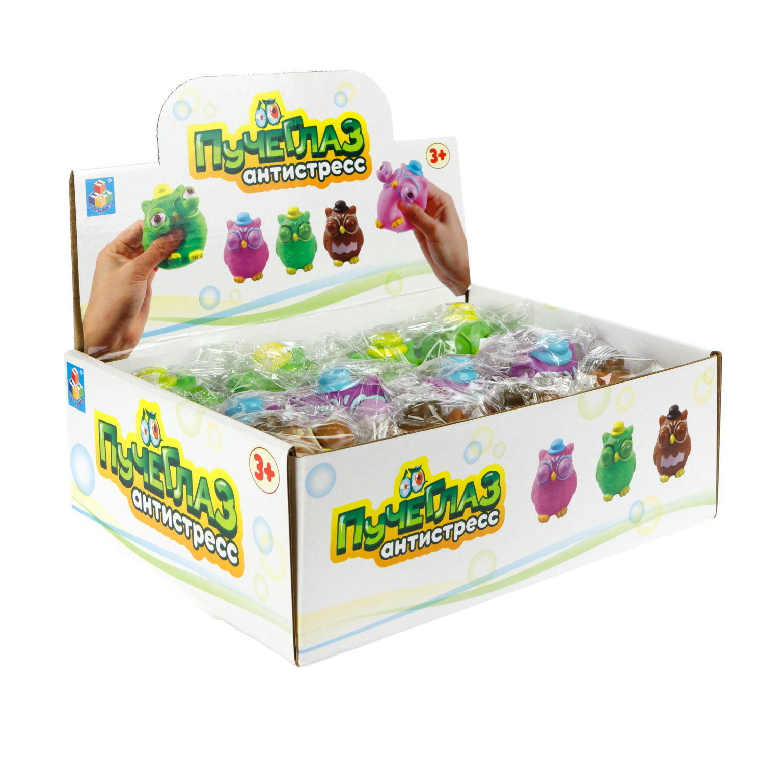 1toy Пучеглаз-антистресс "Совы" 6,5х6x6,8 см, 3 вида в асс., 12 шт. в д/б