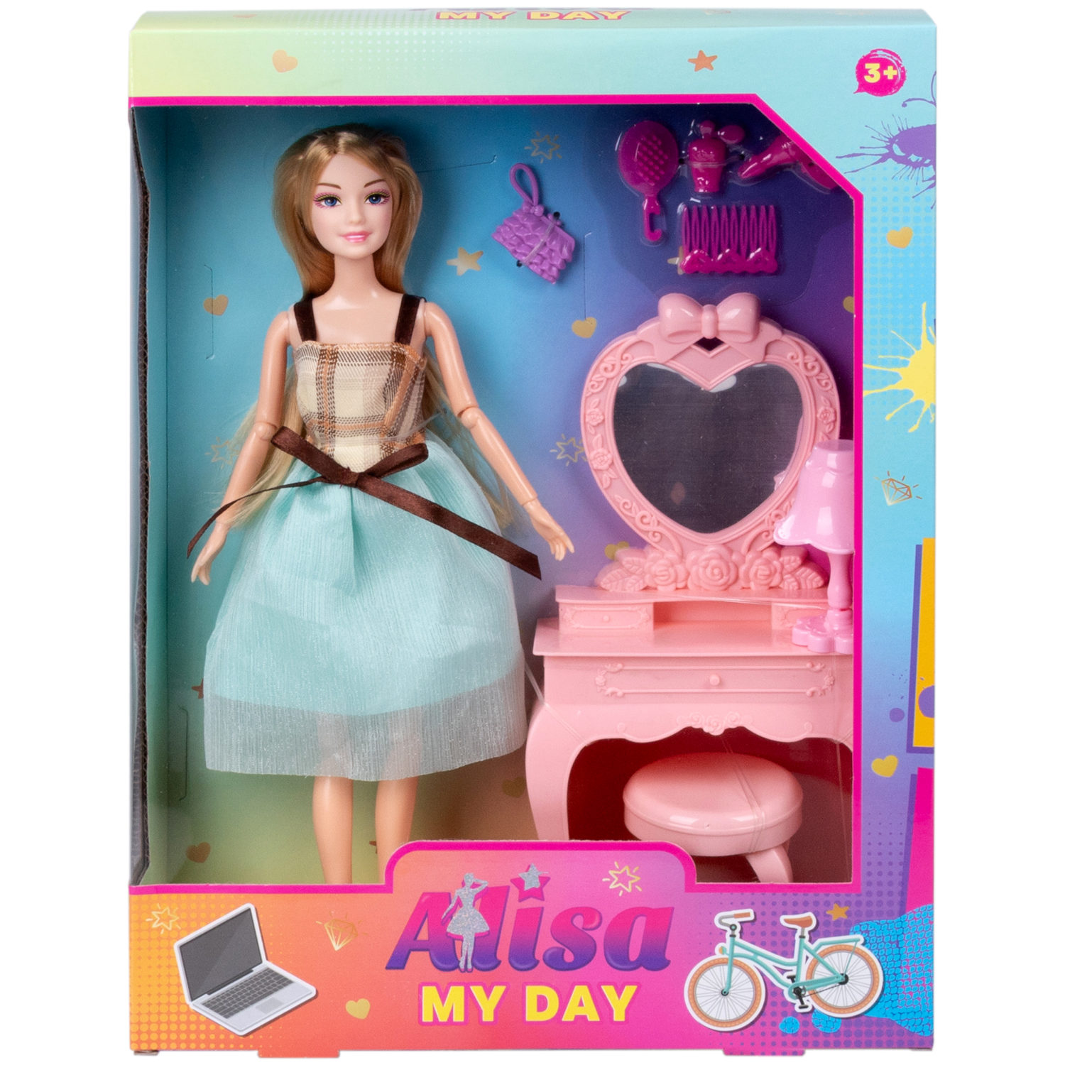 Кукла Alisa My Day игровой набор с аксессуарами, с туалетным столиком, 29 см