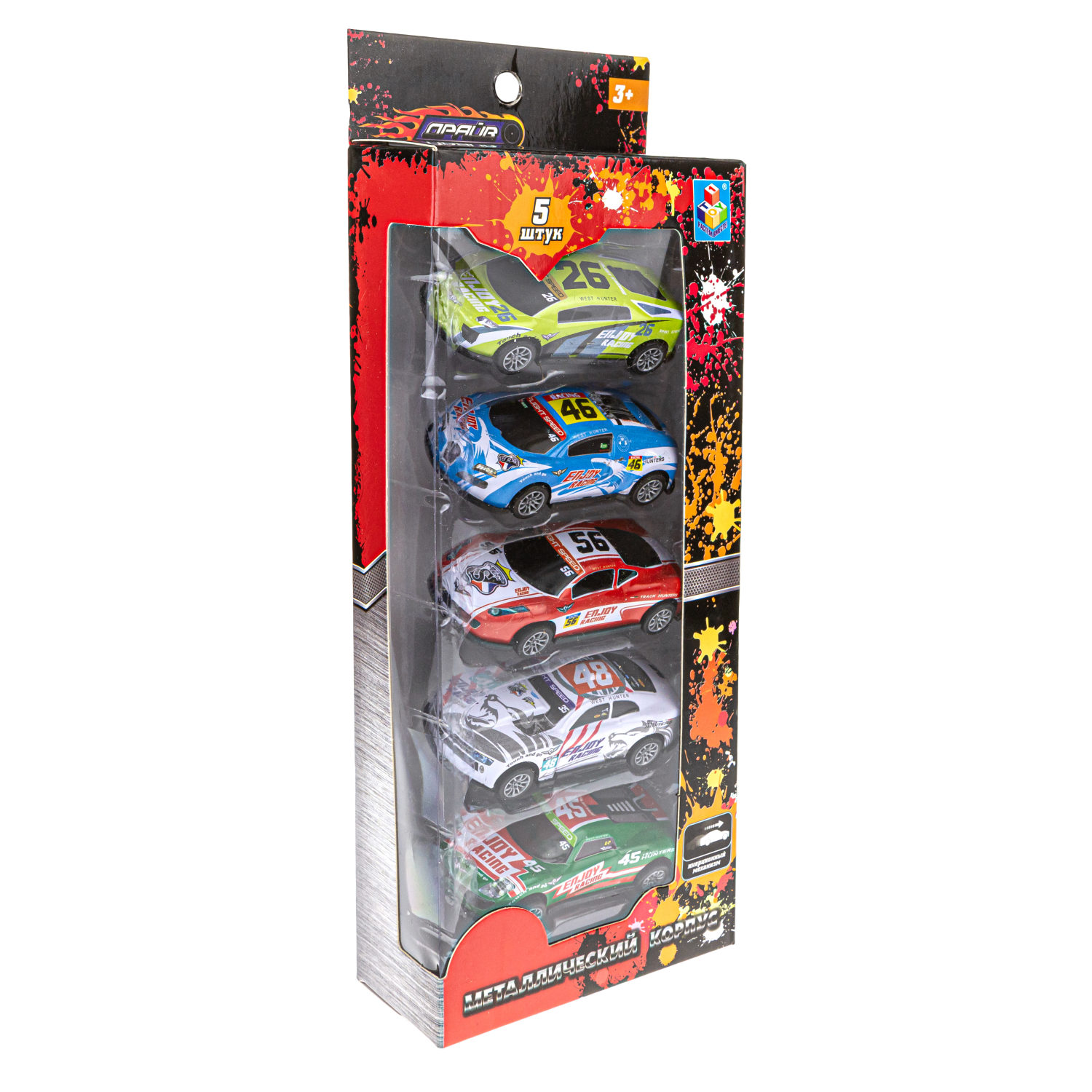 Набор металлических машинок 1TOY Драйв, инерционные, гоночные, маленькие, 7 см, 5 шт.