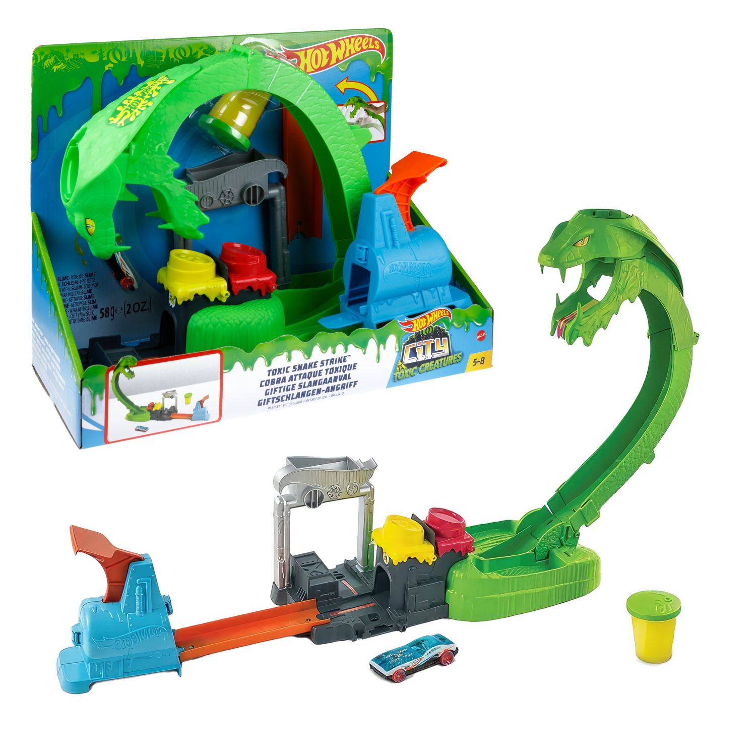 Hot wheels Сити Набор игровой Трек: Удар городской токсичной змеи с машинкой