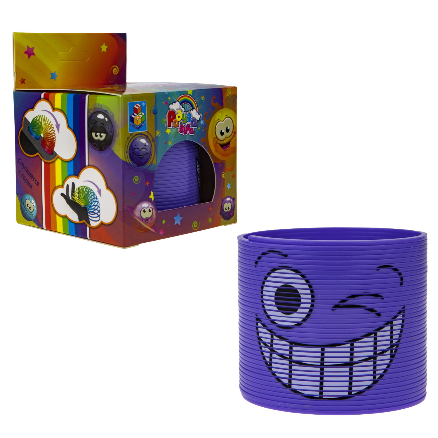 Пружинка радуга 1TOY «Радуга-дуга» Эмоции, 7,5*7,5 см, 6 видов в ассортименте