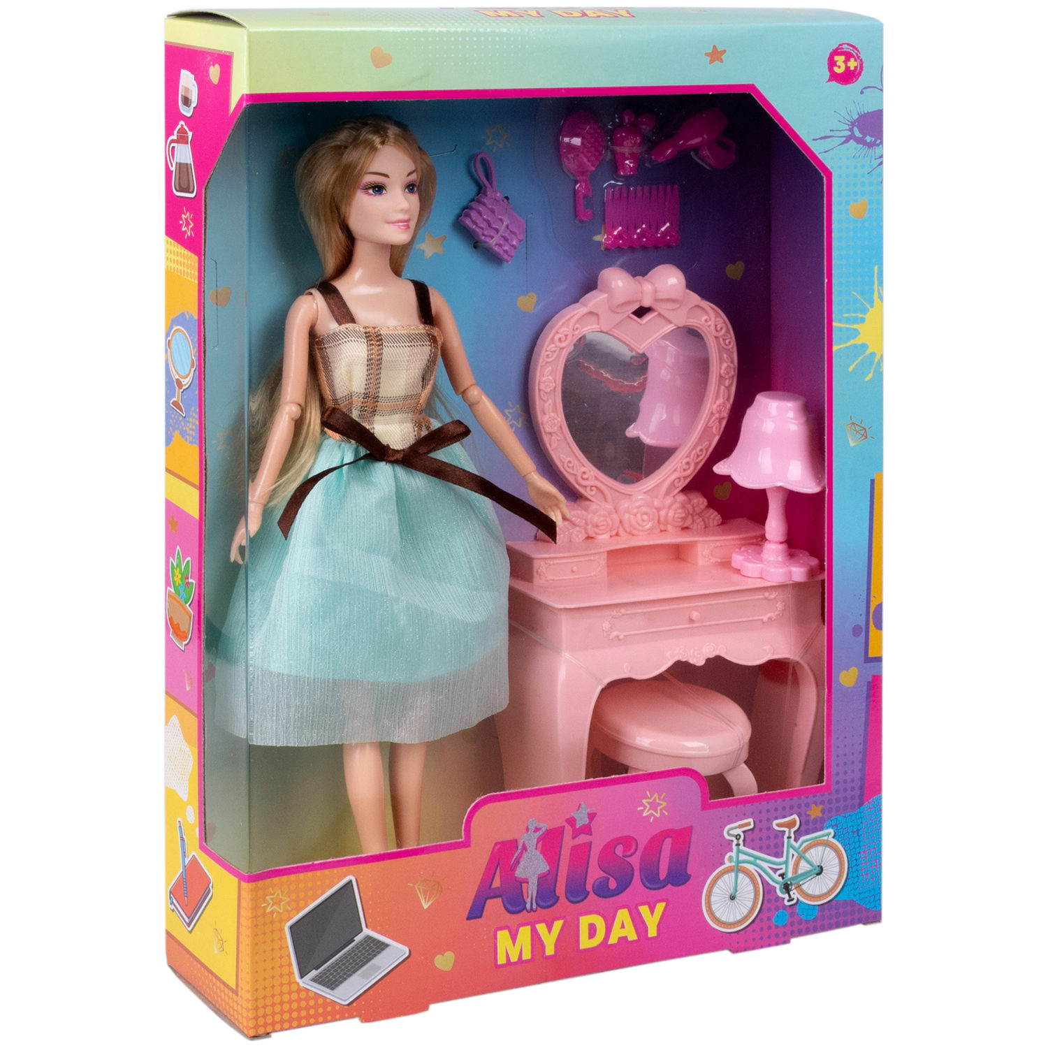 Кукла Alisa My Day игровой набор с аксессуарами, с туалетным столиком, 29 см