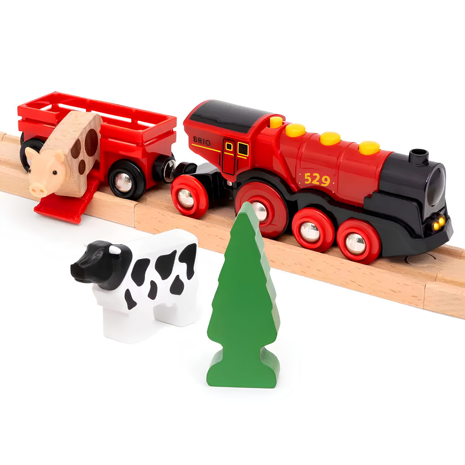 Деревянная железная дорога с электропоездом BRIO «Красный фермерский поезд», со светом и звуком, 24 элемента