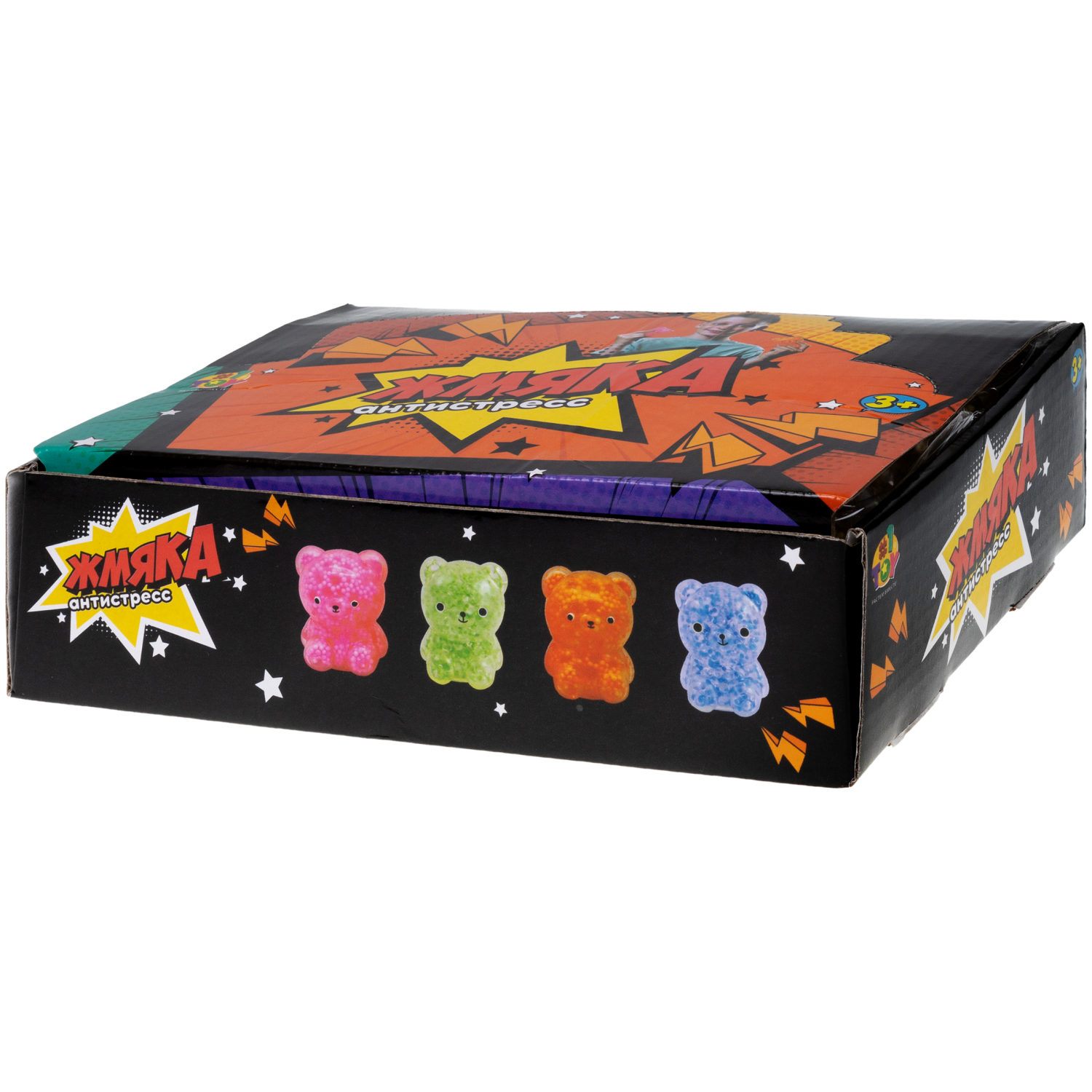 1toy Жмяка, "Медвежонок" с мелкими шариками 6х4,5х5 см, 4 вида в ассортименте