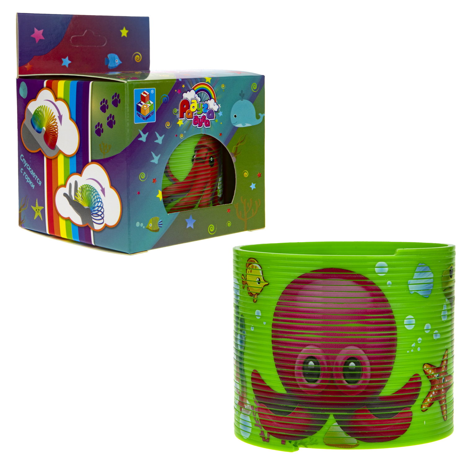 1TOY пружинка Радуга-Дуга морские обитатели, 4 вида в ассортименте