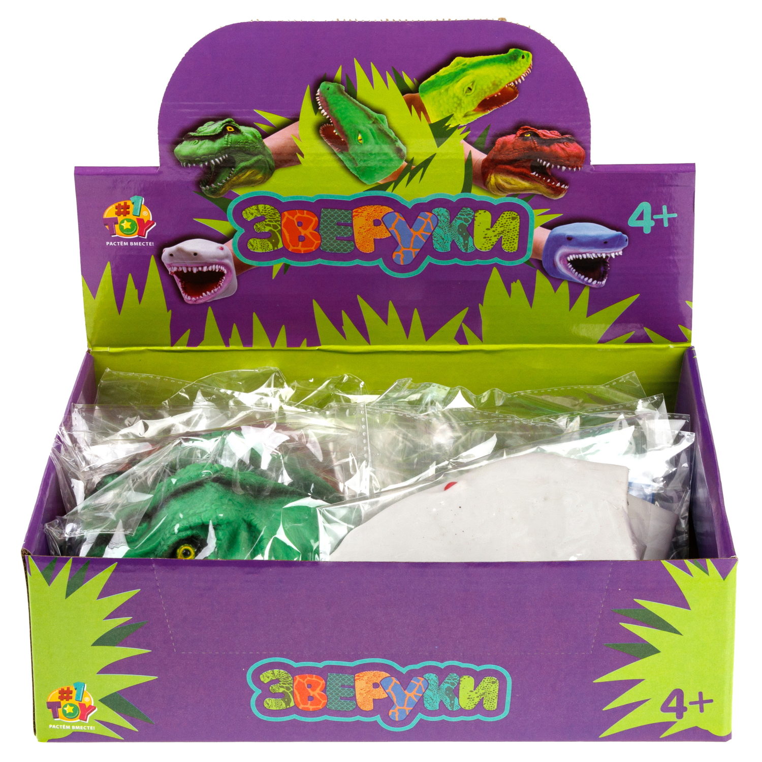 1toy Зверуки большие на руку, 6 видов, 12 шт в д/б