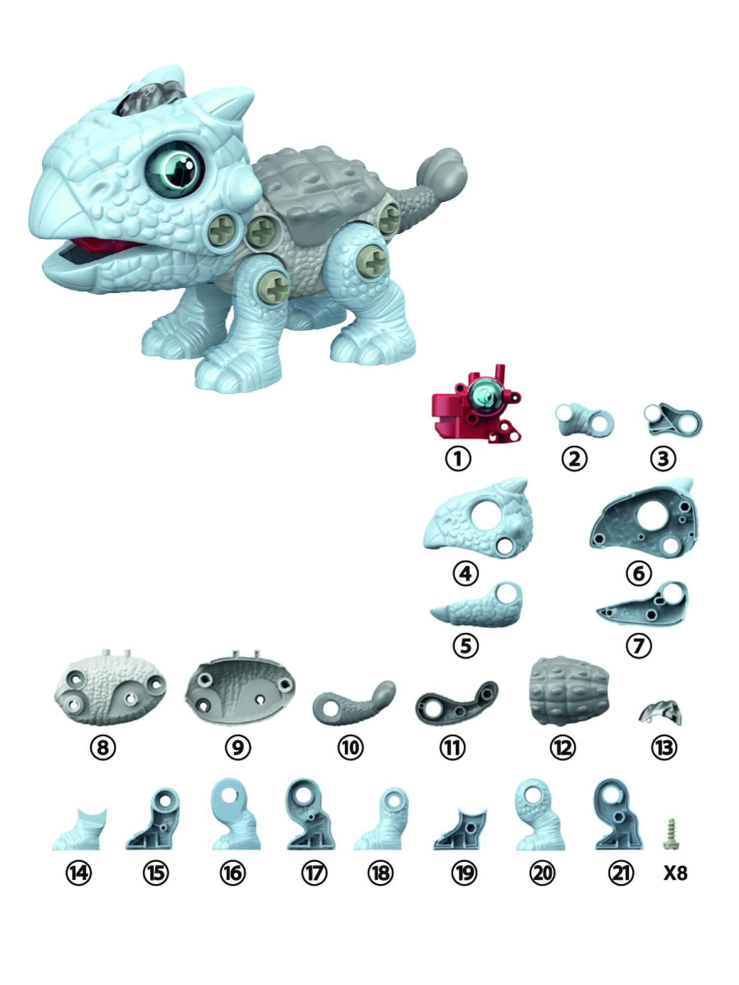 Интерактивная игрушка динозавр 1toy RoboLife Анкилозавр, детская, музыкальная, конструктор, робот, со световыми эффектами, для девочек и мальчиков