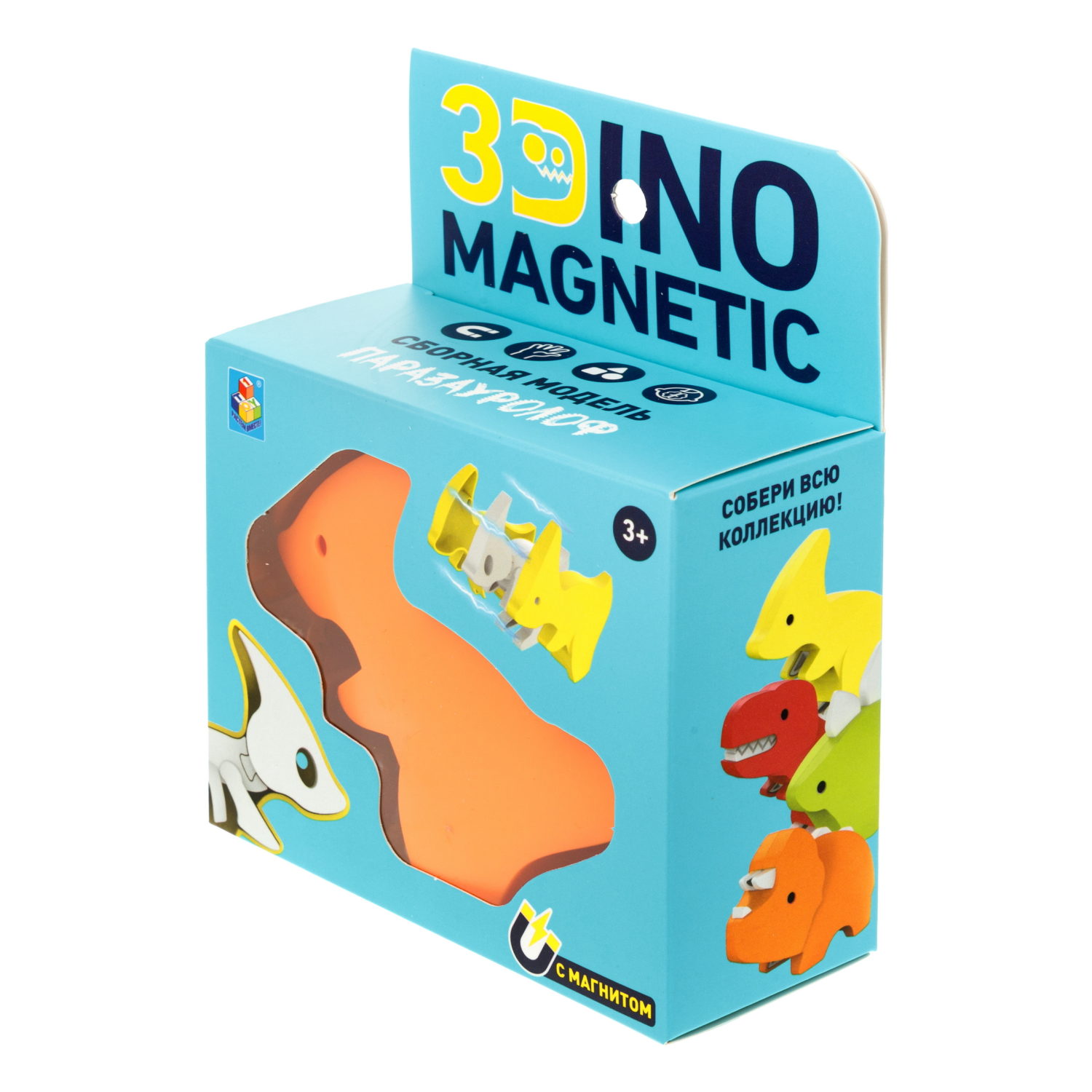Игрушка динозавр 1TOY 3Dino Magnetic Паразауролоф, сборный, с магнитом, для развития моторики и сил рук, цвет в ассортименте 