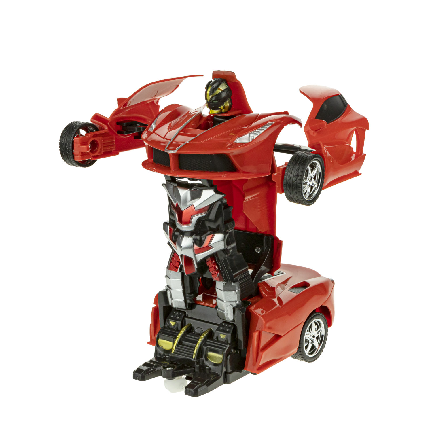 1TOY Трансботы, 1 к18 на р.у. 27МГц, трансформирующийся в легковую машину 20 см, 2 цвета желтый, красный