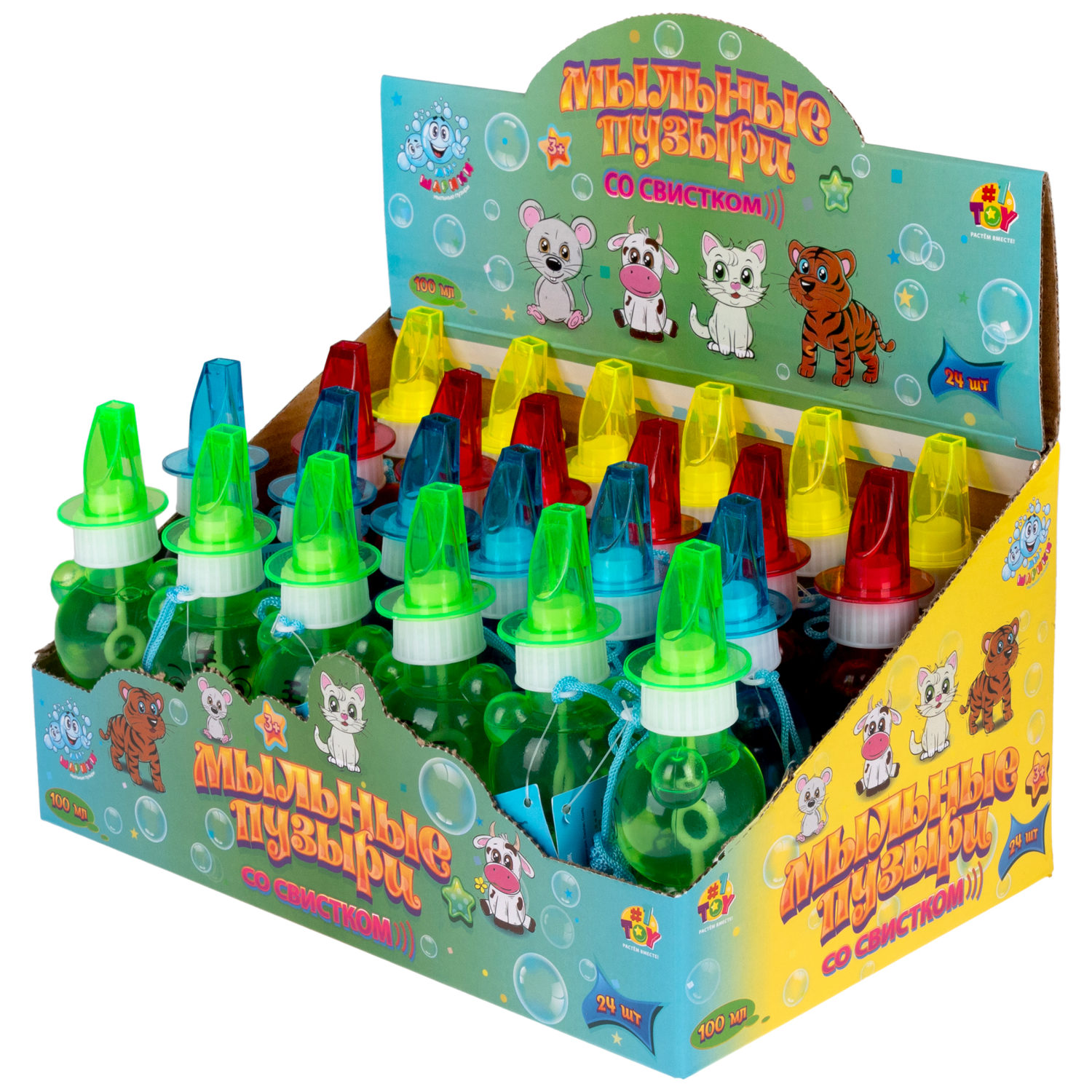 Мыльные пузыри Мы-шарики! 1TOY в виде животных, со свистком, 100 мл