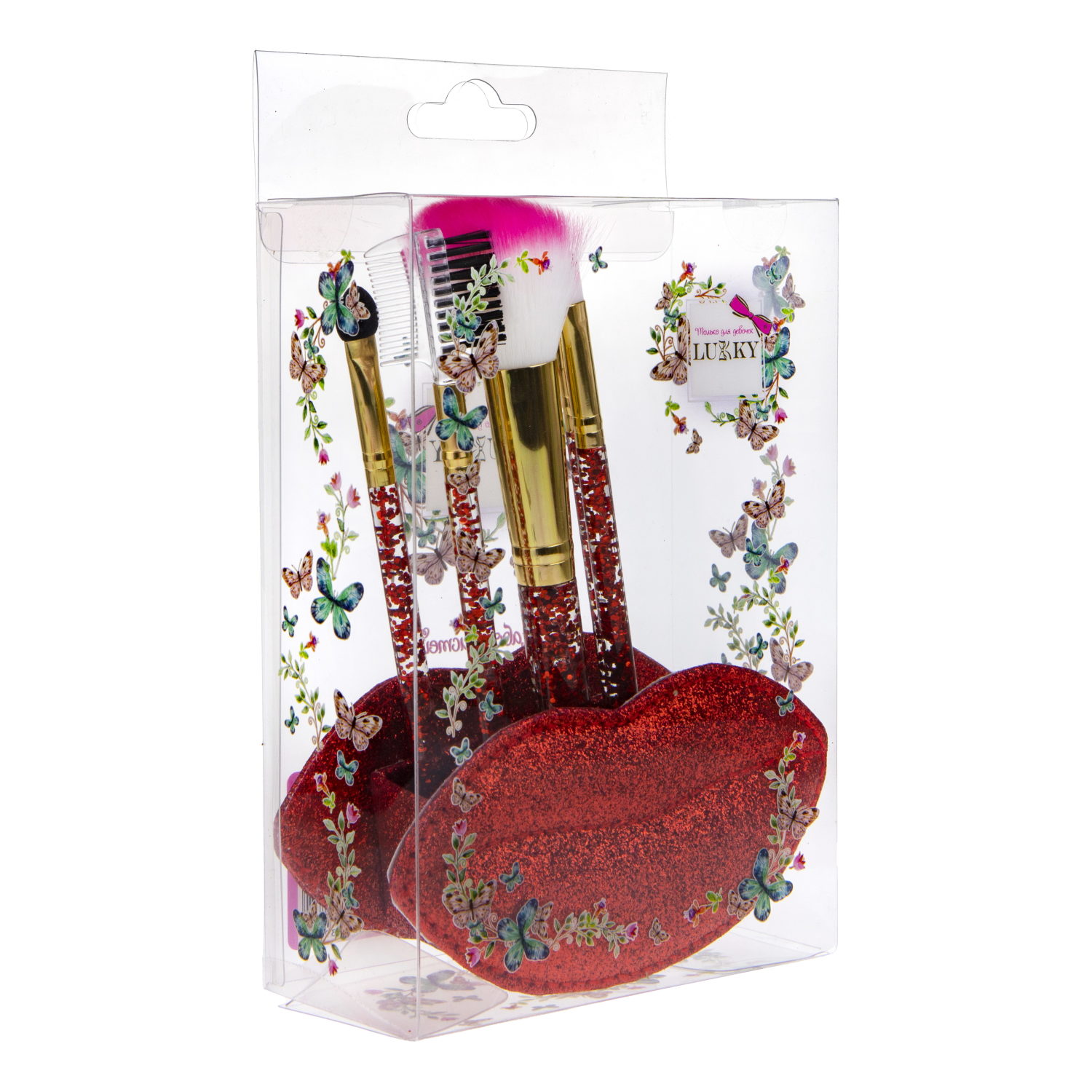 Lukky Набор кистей для макияжа в подставке "Губы", 5 шт, красный
