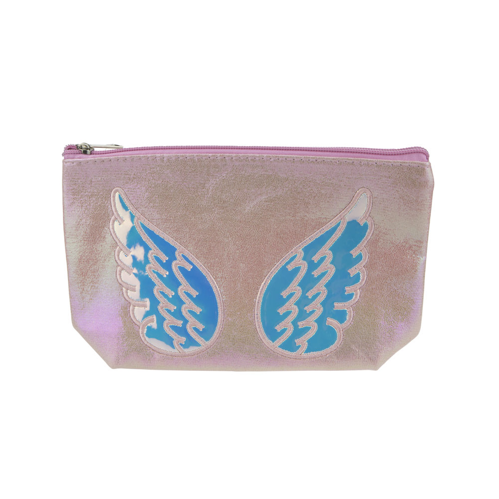 Пенал школьный, косметичка LUKKY для девочек, девушек, нежно-розовая с аппликацией Ангел, 22х13 см
