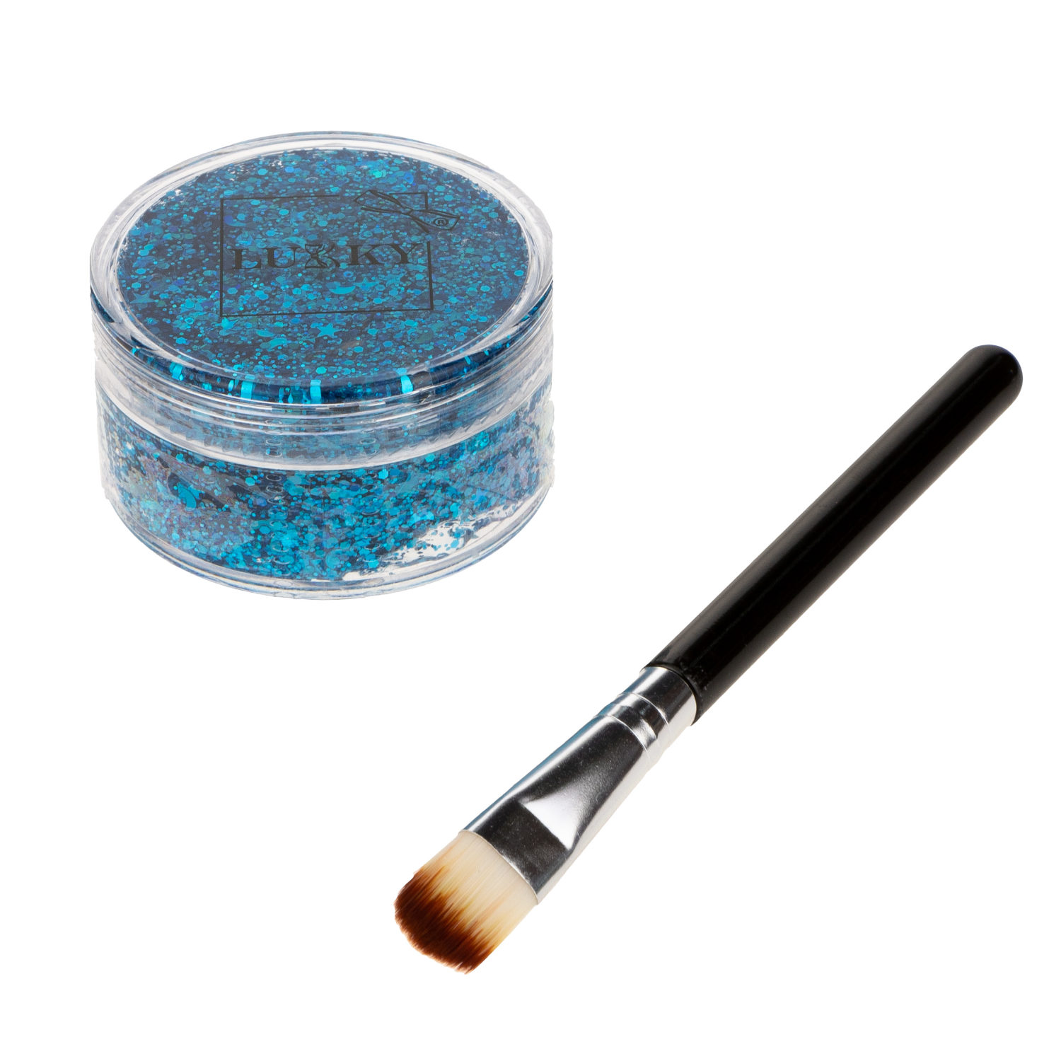 Гель-глиттер для лица, тела, волос LUKKY, блестки синие, в наборе с кисточкой для макияжа