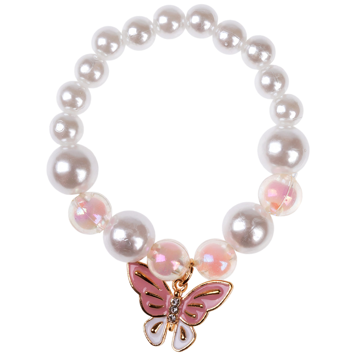 Набор украшений Lukky Fashion с жемчужинами и розовыми бабочками: бусы, браслет, клипсы для ушей